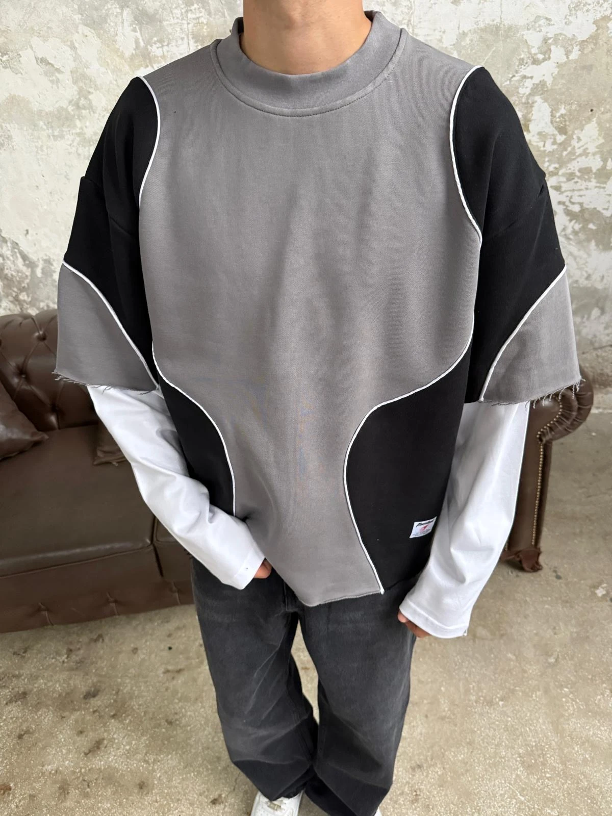 Biye Detay Füme Premium Sweatshirt