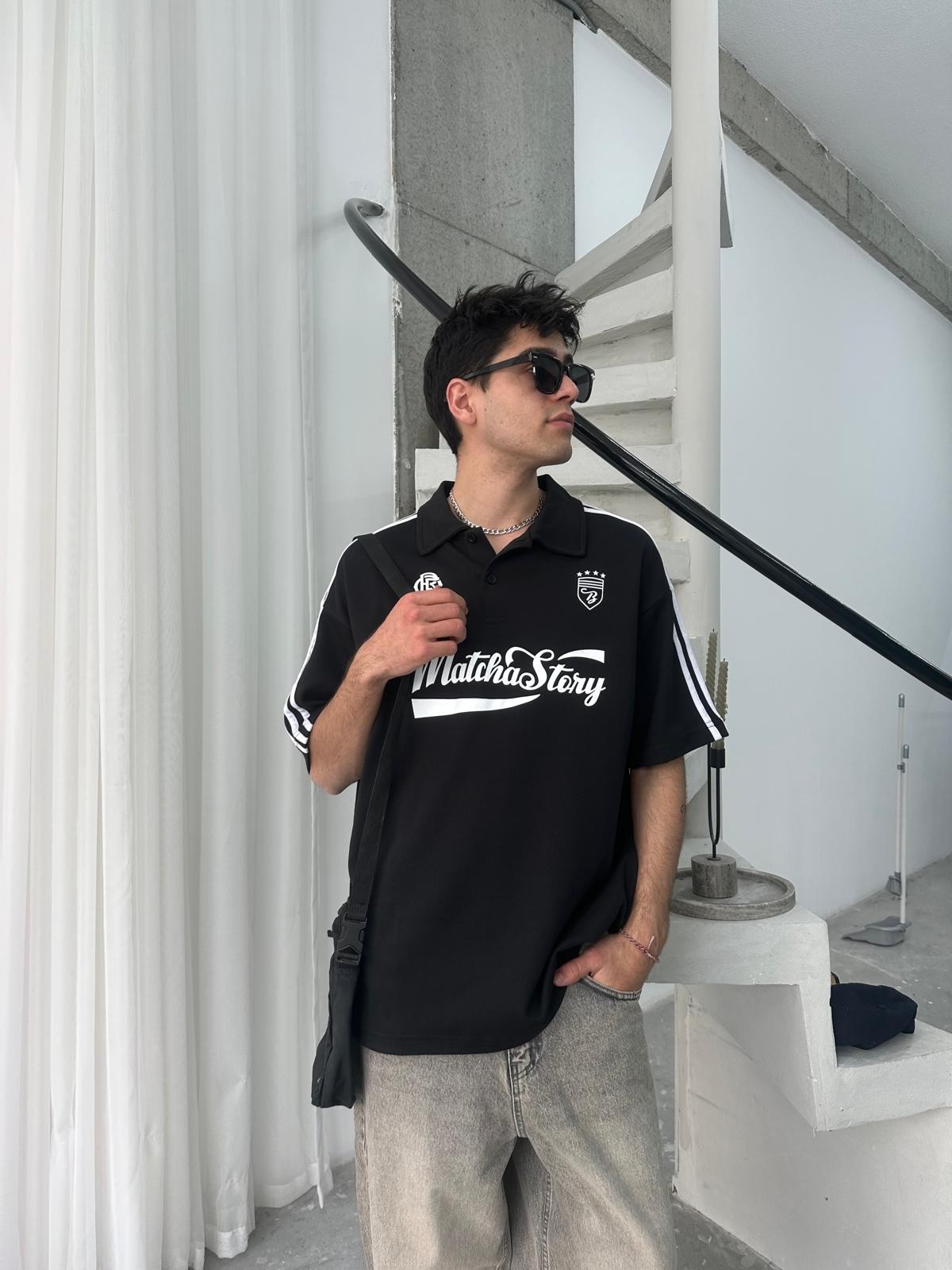 Matcha Story Polo Yaka Siyah T-Shirt
