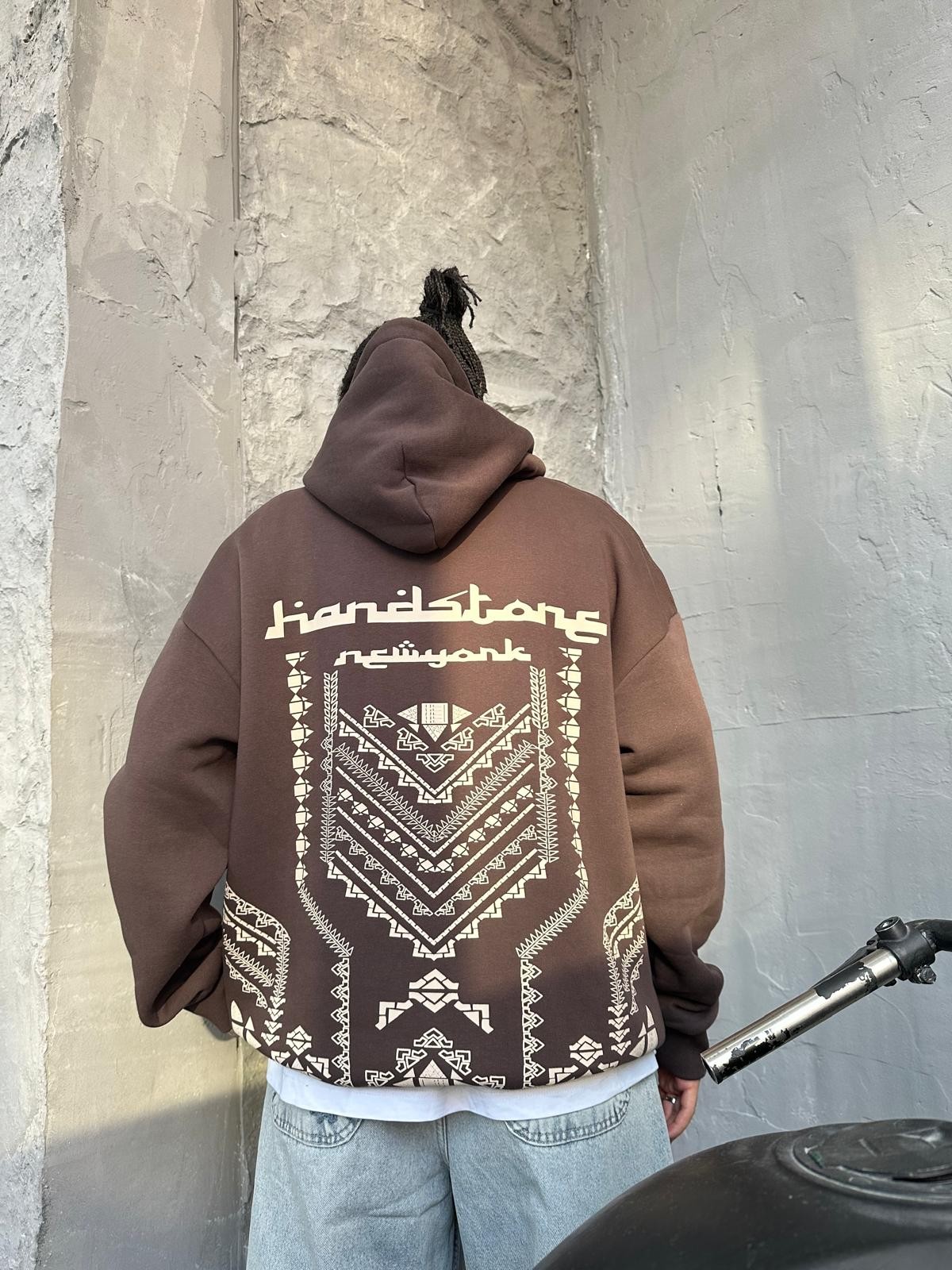 Hardstone Arabic Back Print Brown Hoodie