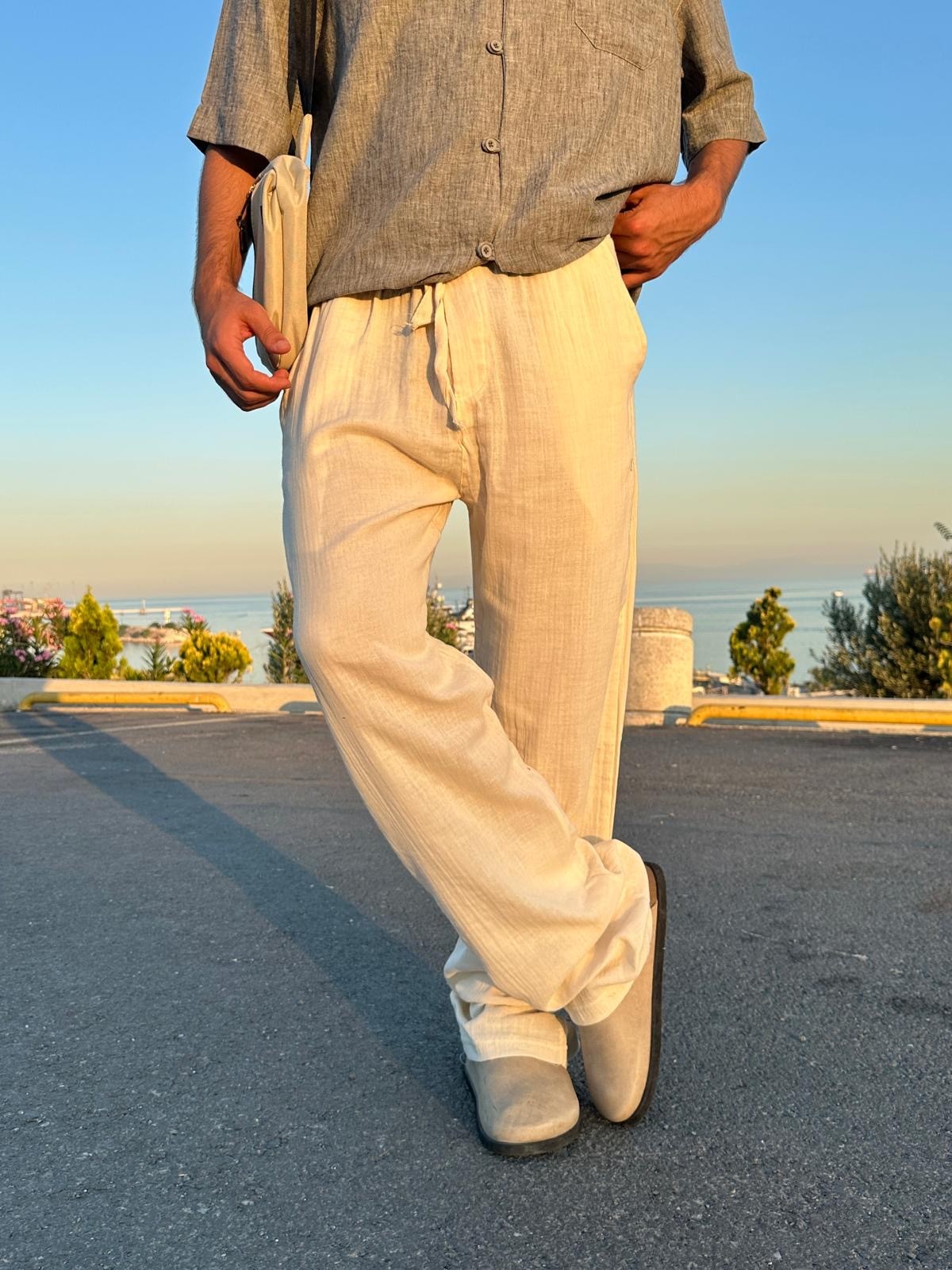 Summer Vibe Bej Dökümlü Fresh Pantolon