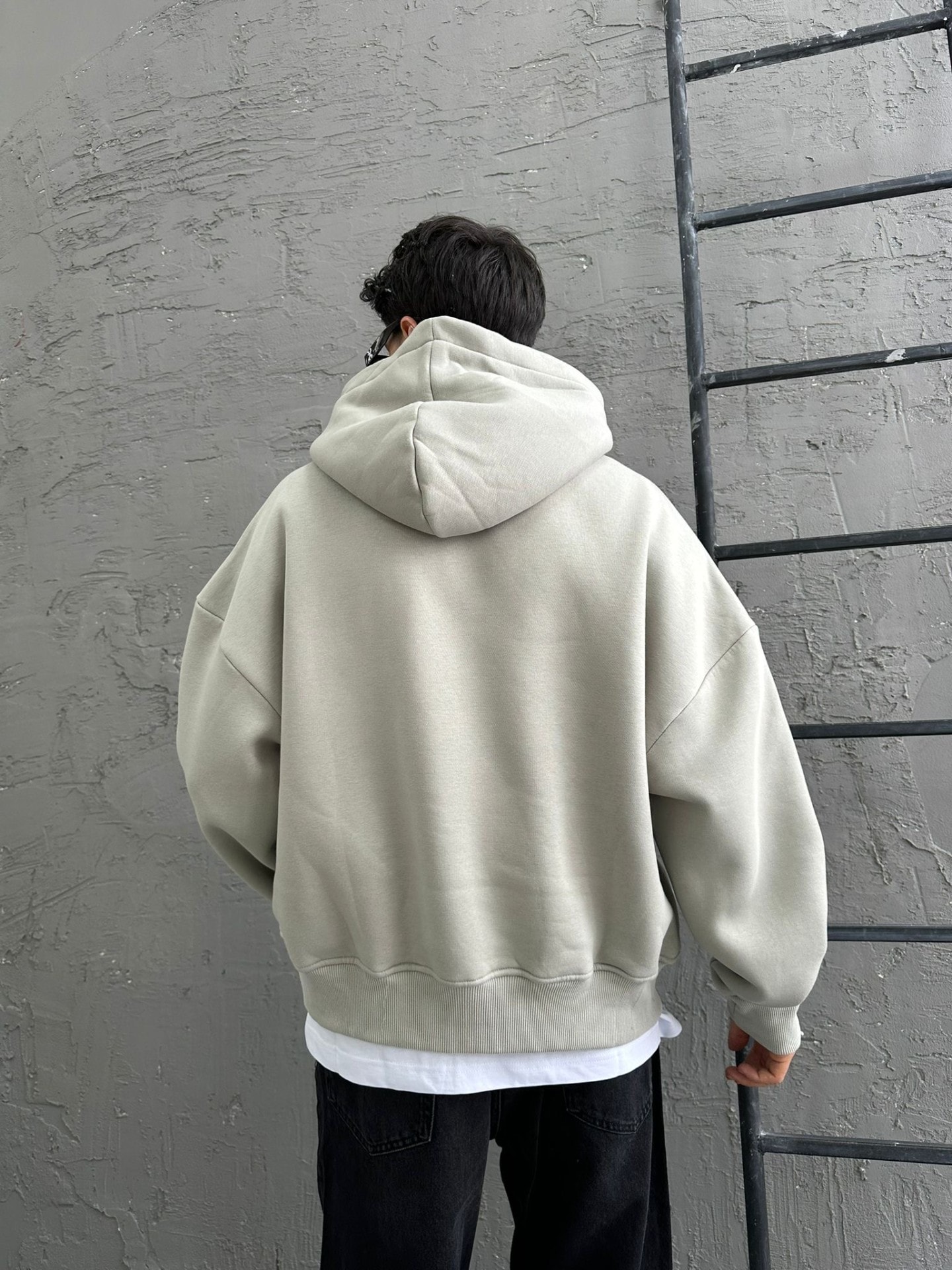 Boyama Gri Oversize Basic Hoodie