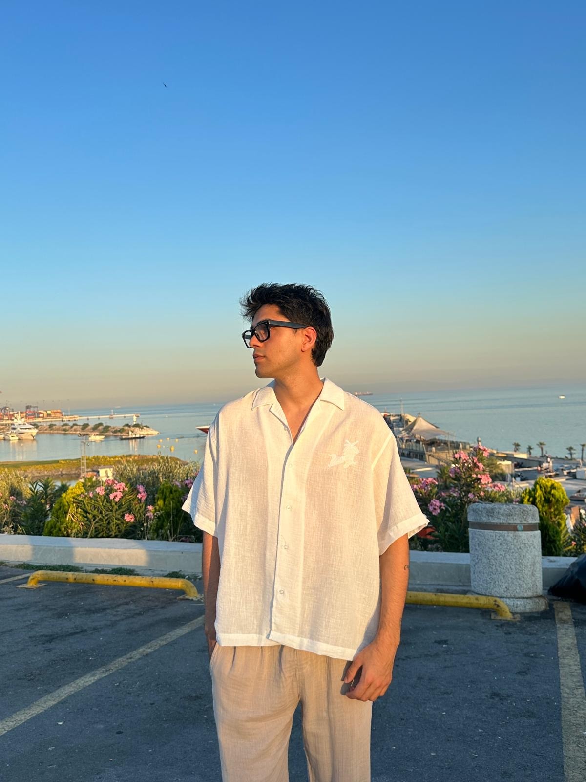 Seaside Nakışlı Beyaz Kısa Kollu Gömlek