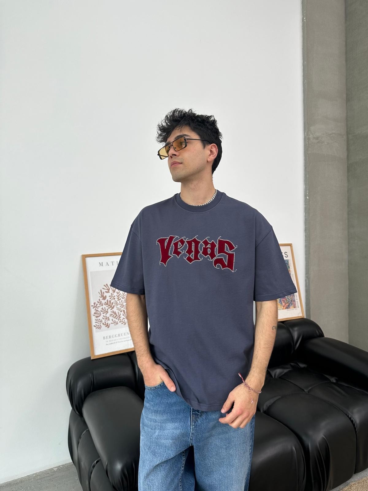 Vegas Taş Detaylı Füme T-Shirt