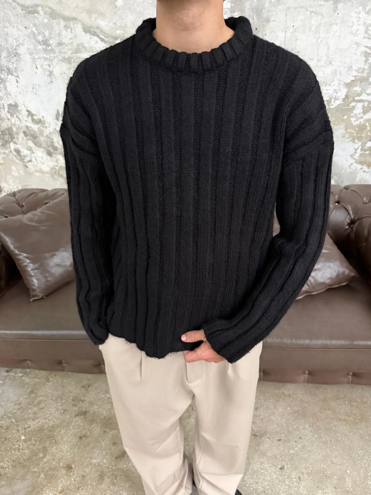 Fitilli Kalın Siyah Triko