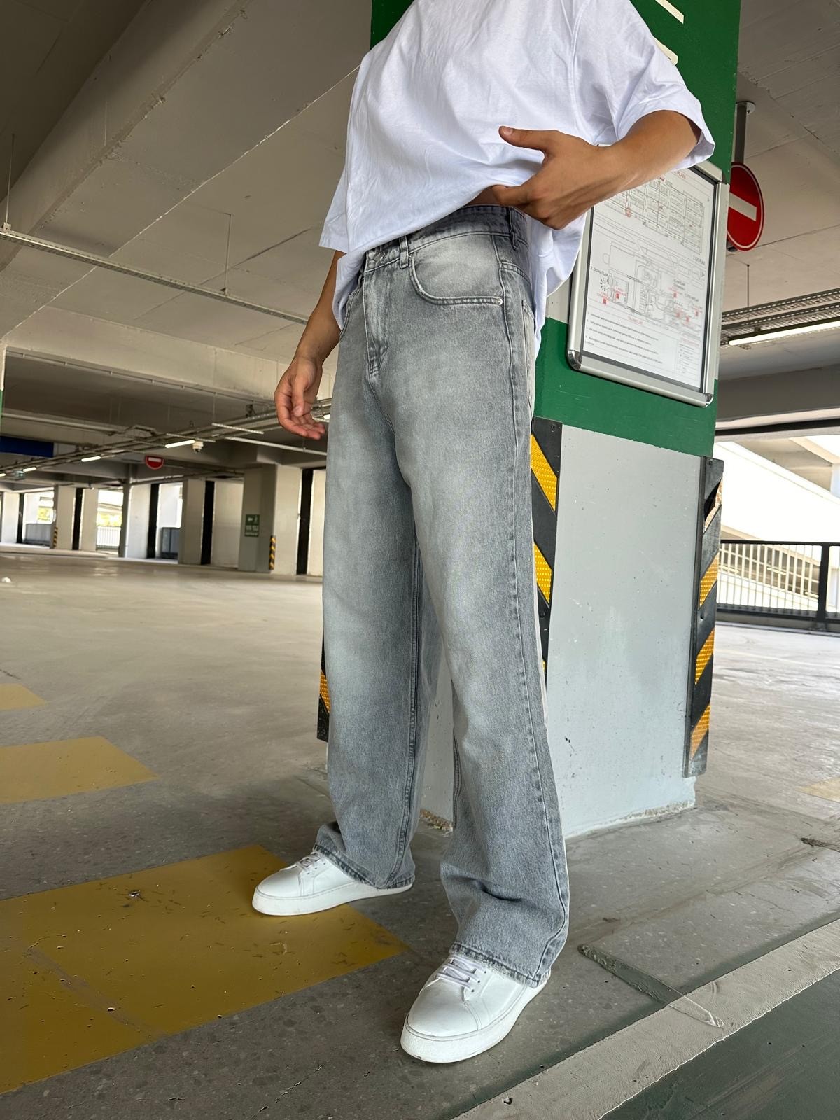 Grey Washed Vintage Baggy Pantolon