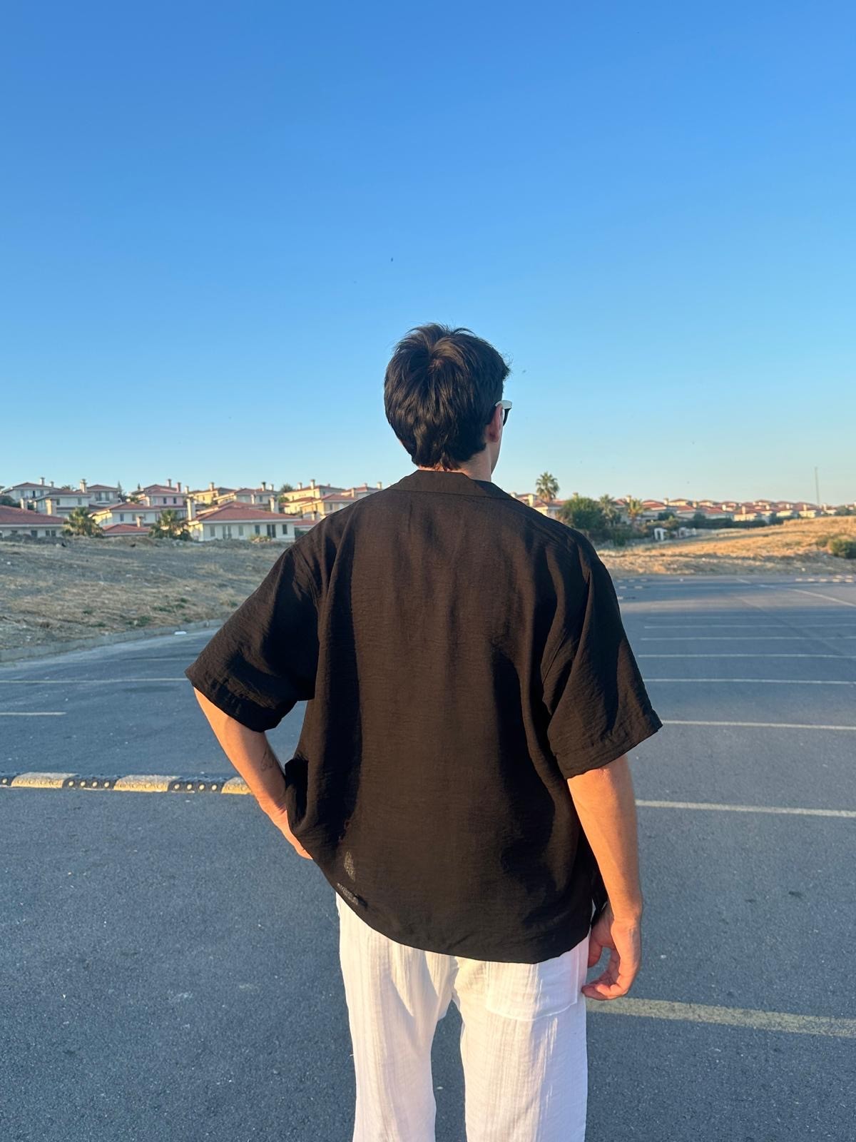 Seaside Nakışlı Siyah Kısa Kollu Gömlek
