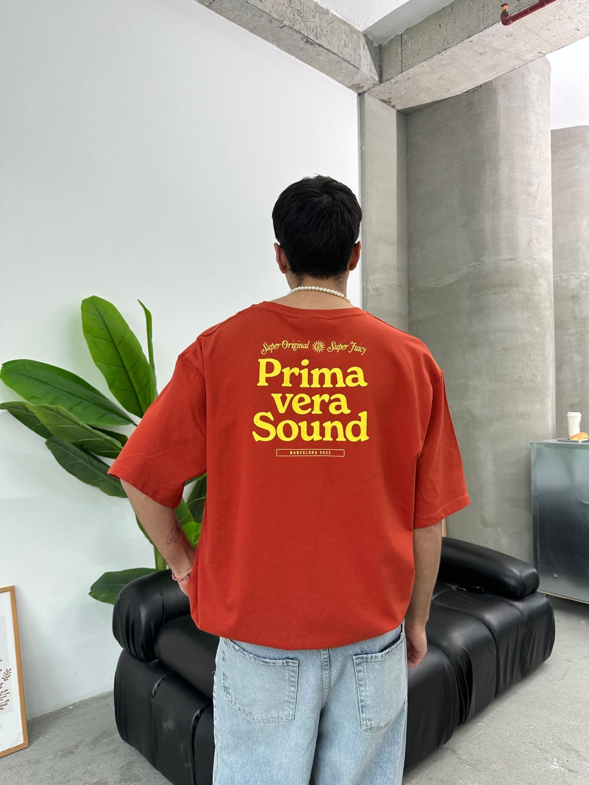 Prima Sound Baskılı Kırmızı Oversize T-Shirt 