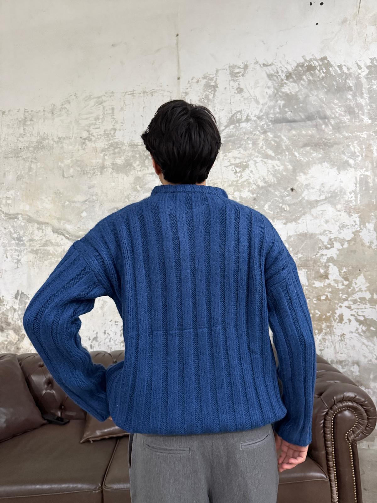 Fitilli Kalın Lacivert Triko