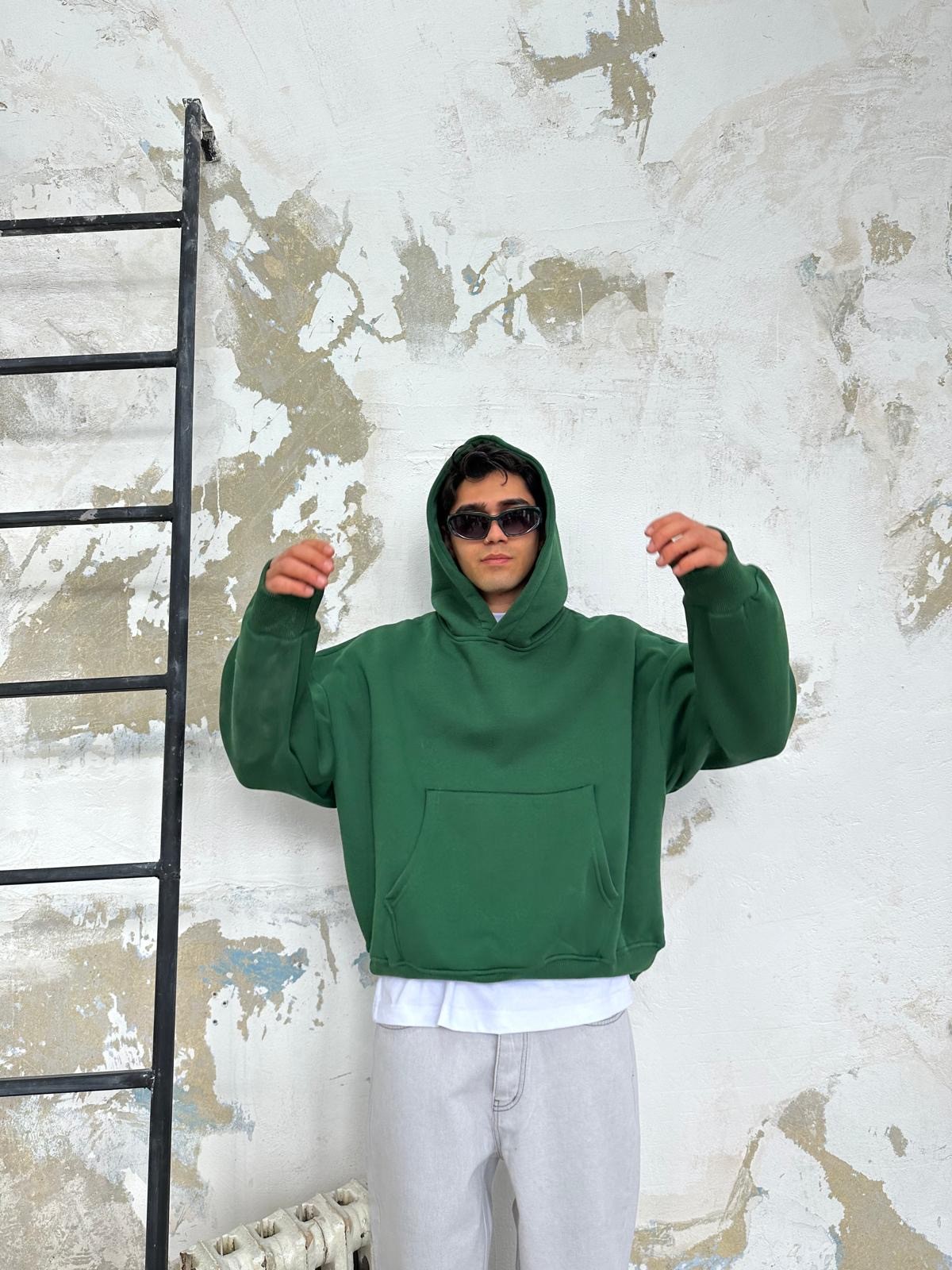 Yeşil Oversize Basic Hoodie