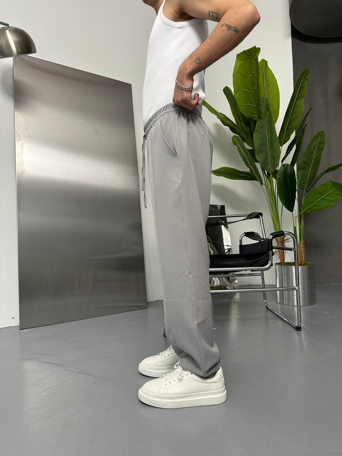 Dokuma Çımalı Fresh Gri Baggy Pantolon