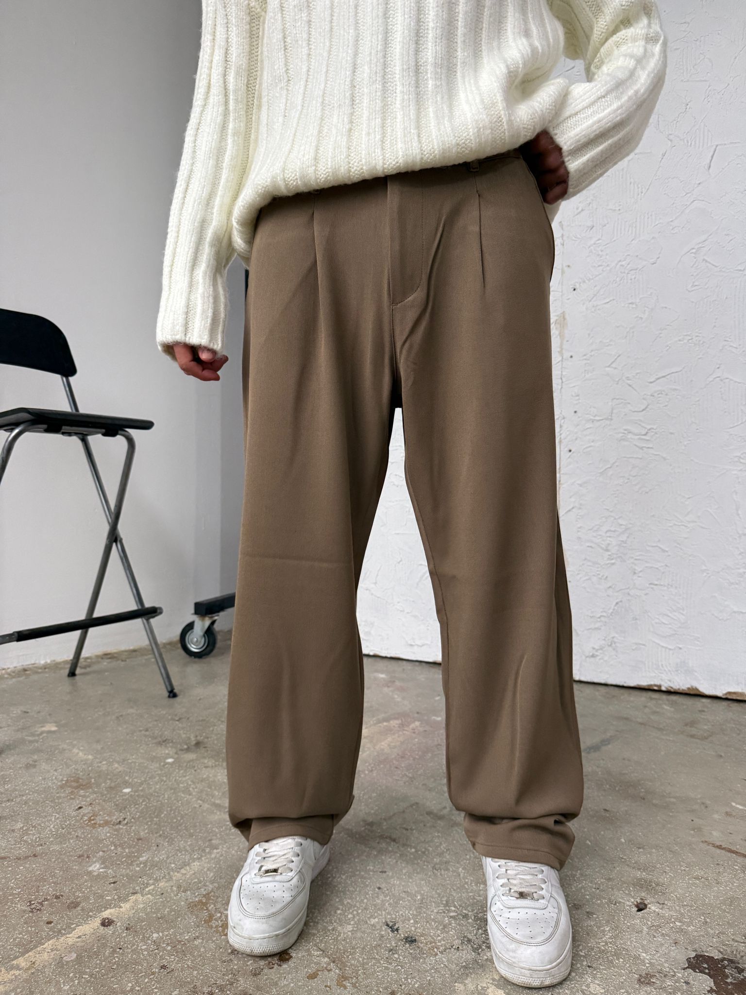 Winter Beige Baggy Kumaş Pantolon