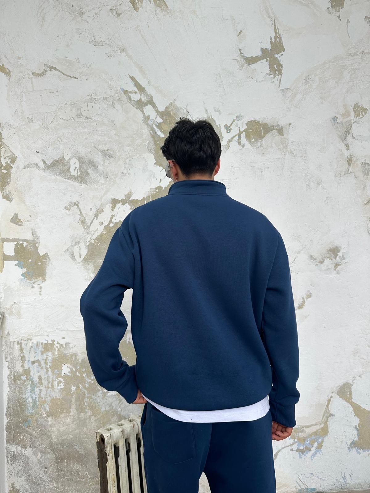 İndigo Mavisi Oversize Basic Half-Zip