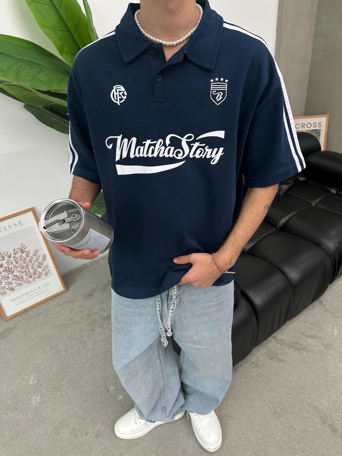Matcha Story Polo Yaka İndigo T-Shirt 