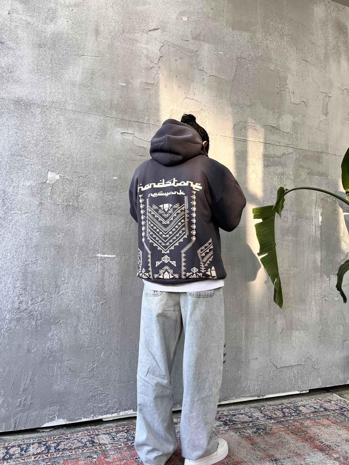 Hardstone Arabic Back Print Füme Hoodie