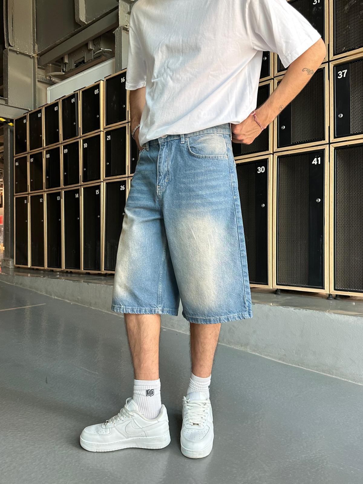 Vintage Blue Bermuda Kot Şort Alx