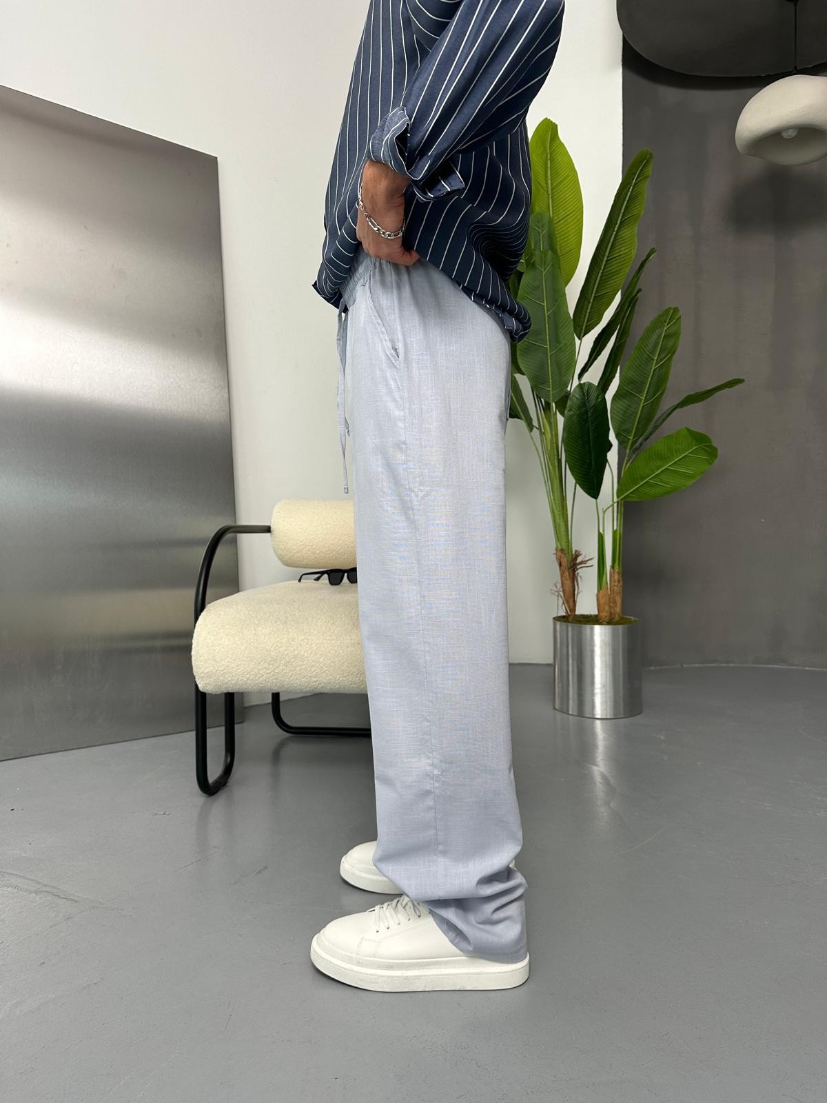 Znc Bebe Mavisi Keten Baggy Pantolon