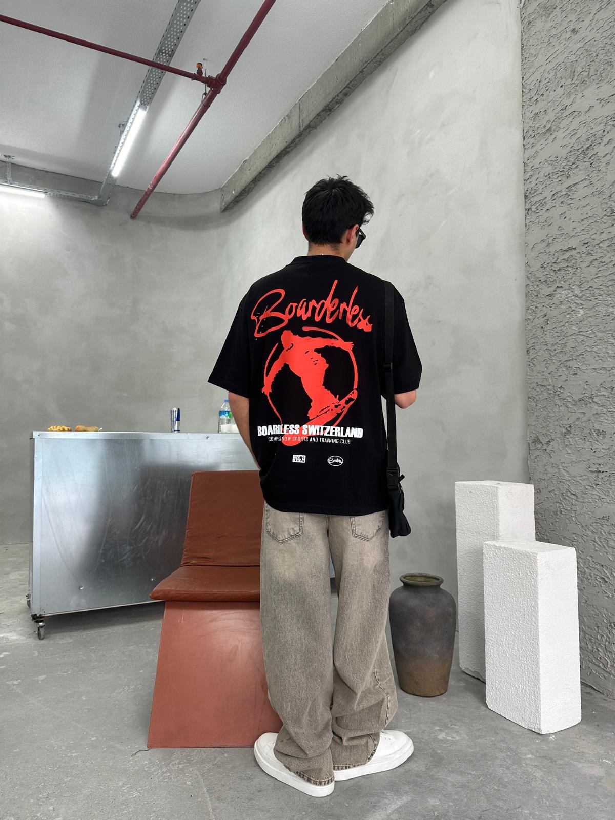 Boarderles Back Print Siyah T-Shirt