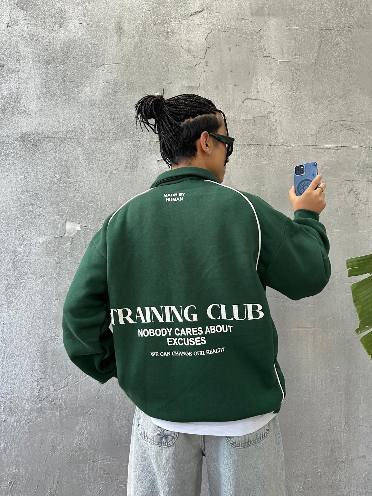 Training Club Back Print Green Polo Yaka Sweatshirt