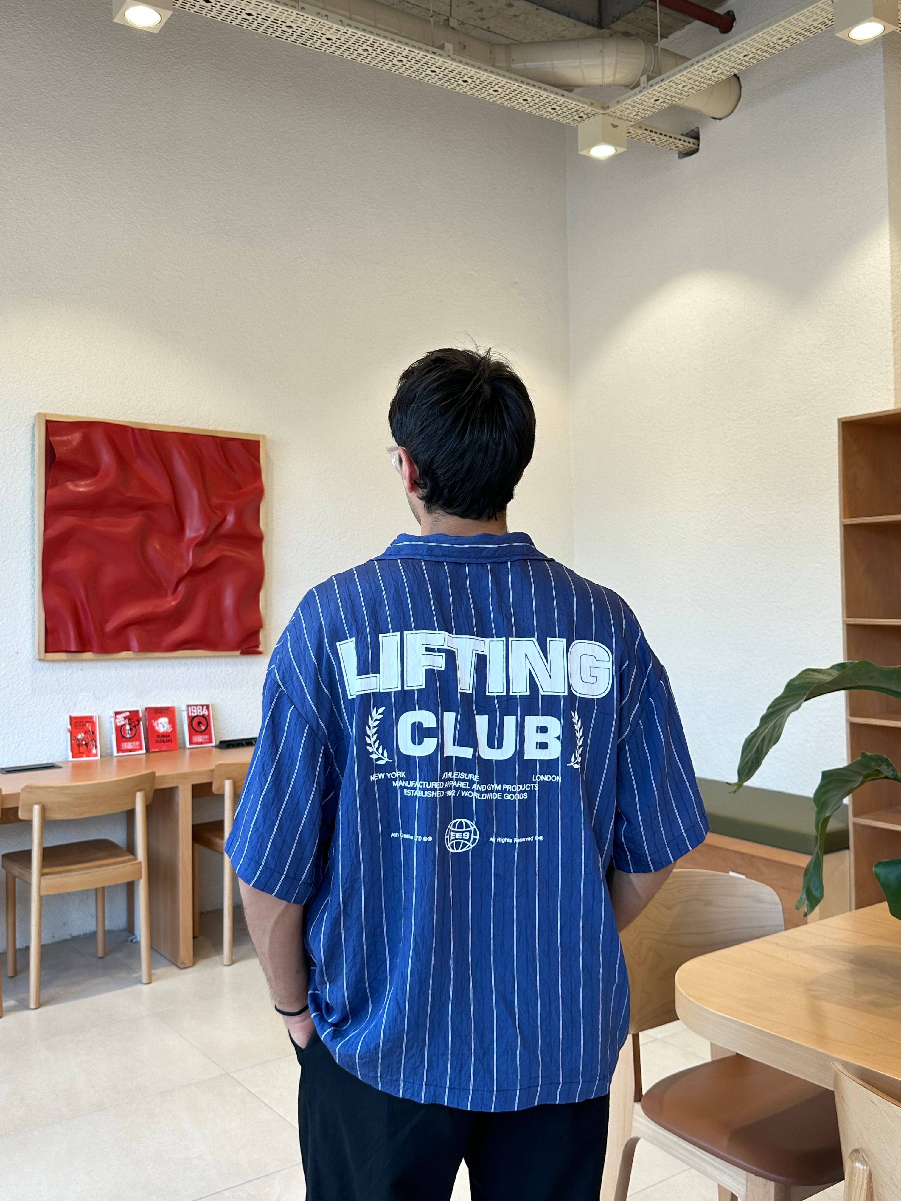 Lıftıng Club Çizgili Mavi Oversize Gömlek