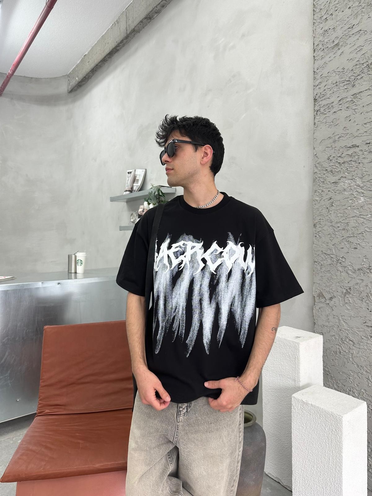 Saercow Baskılı Siyah T-Shirt