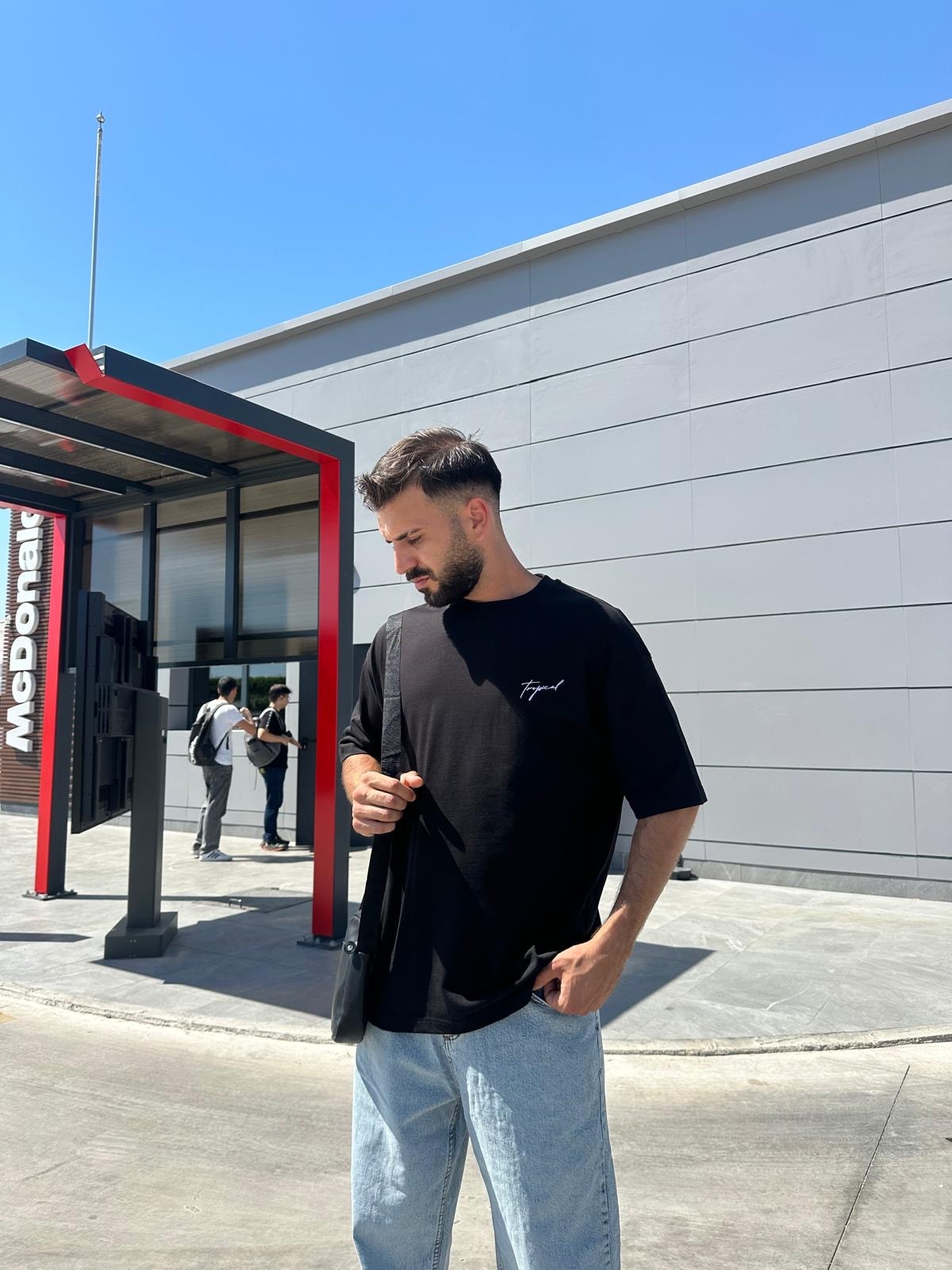 Tropical Sırt Baskılı Siyah Oversize T-Shirt