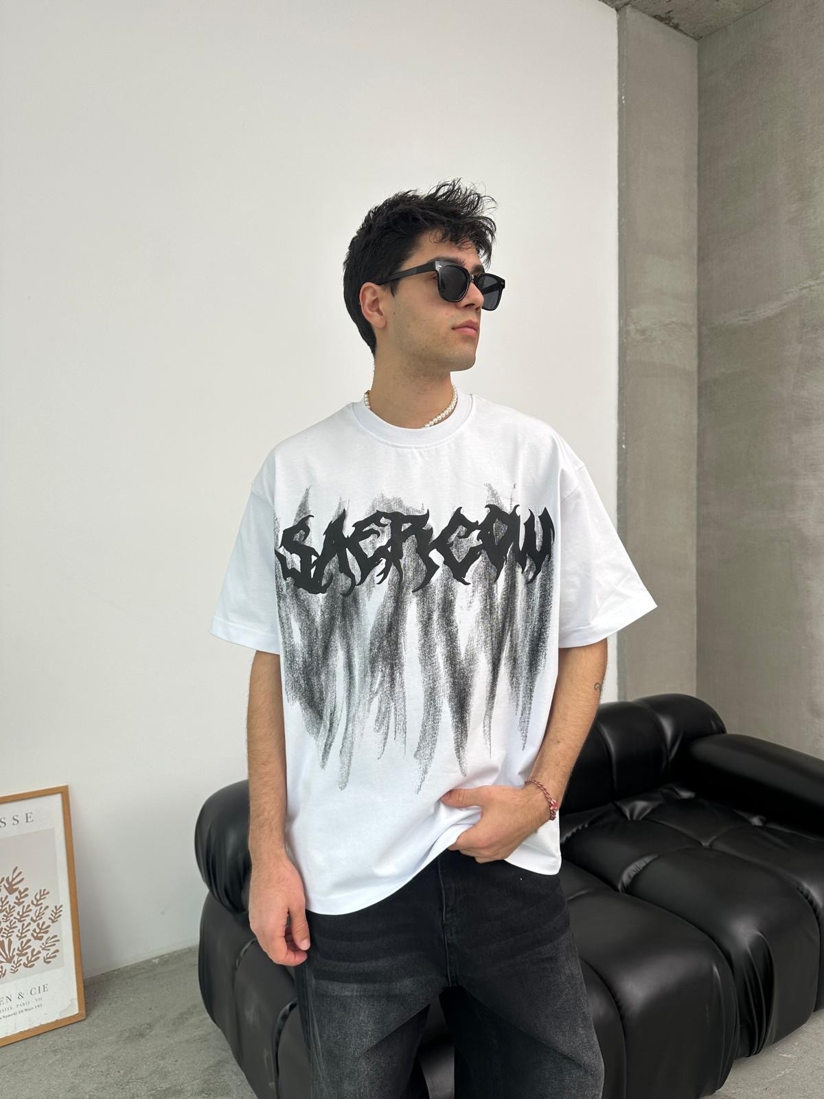 Saercow Baskılı Beyaz T-Shirt