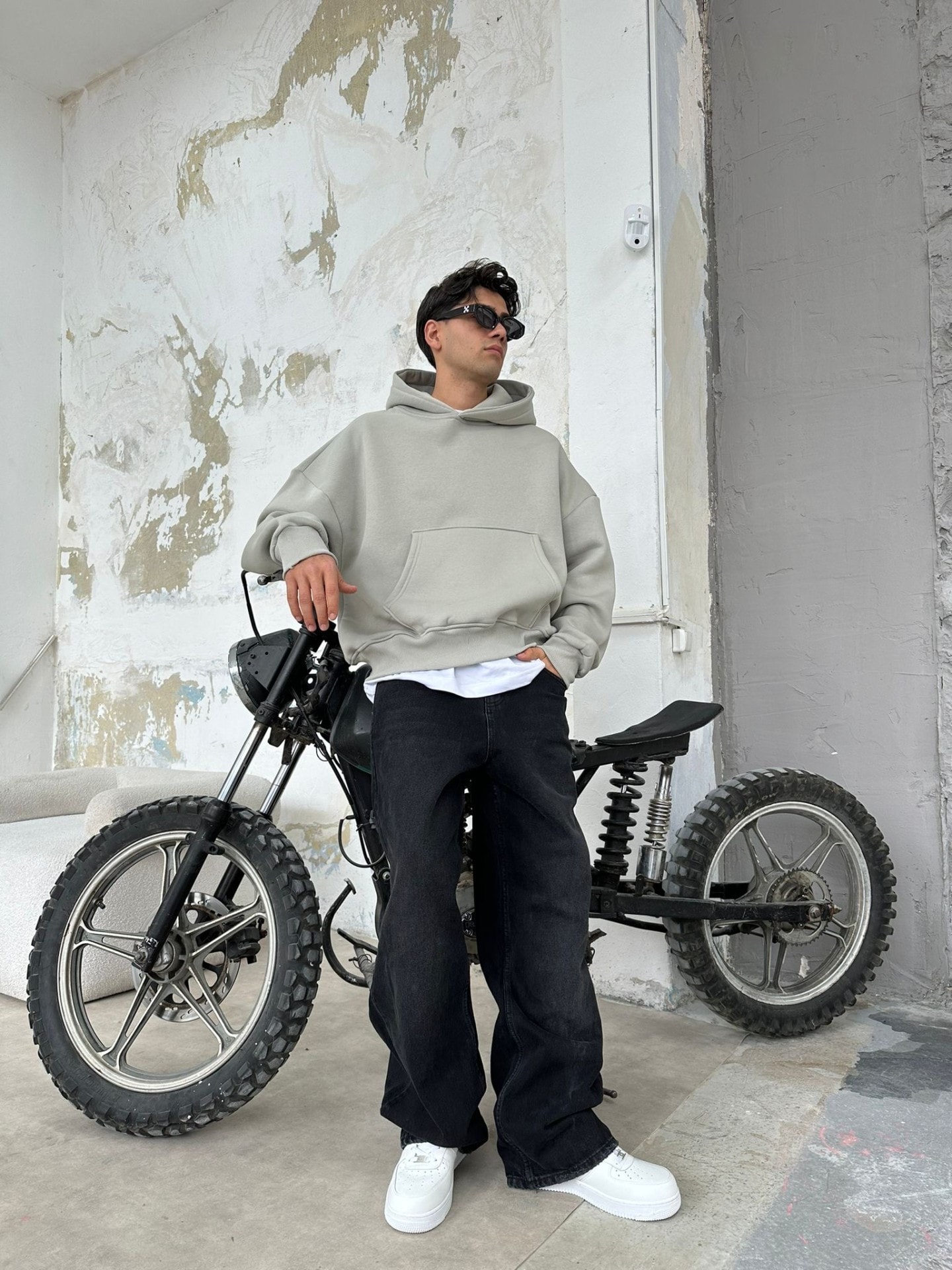 Boyama Gri Oversize Basic Hoodie