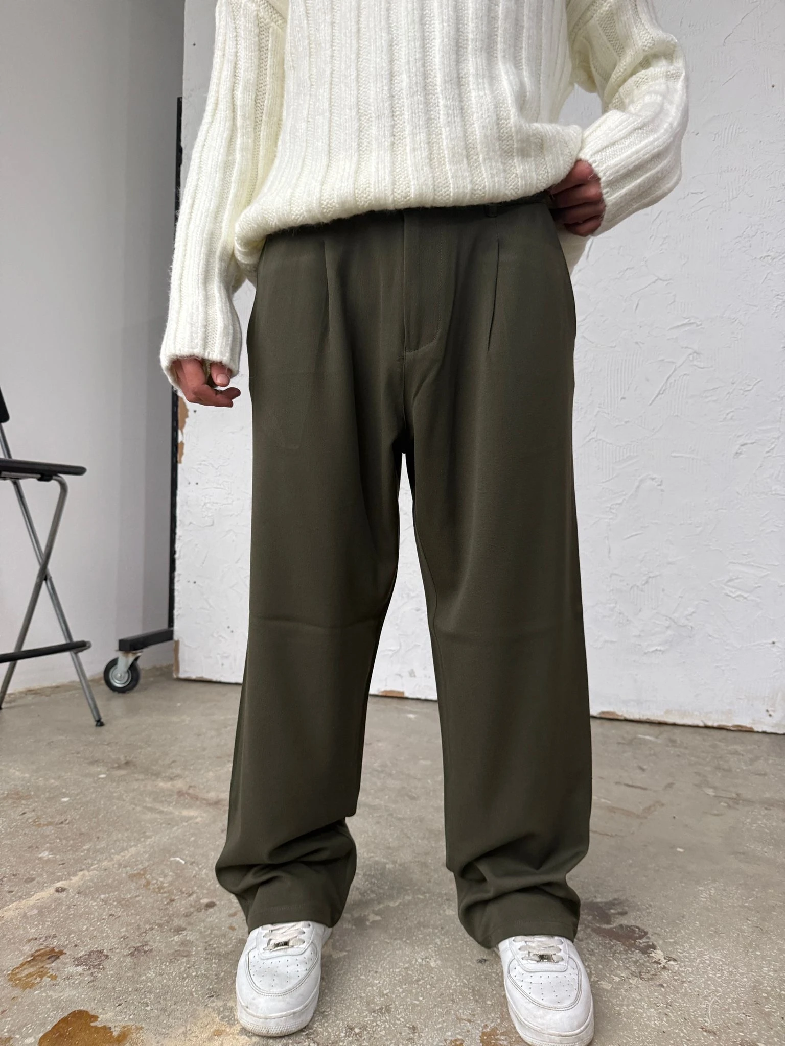 Olive Green Baggy Kumaş Pantolon