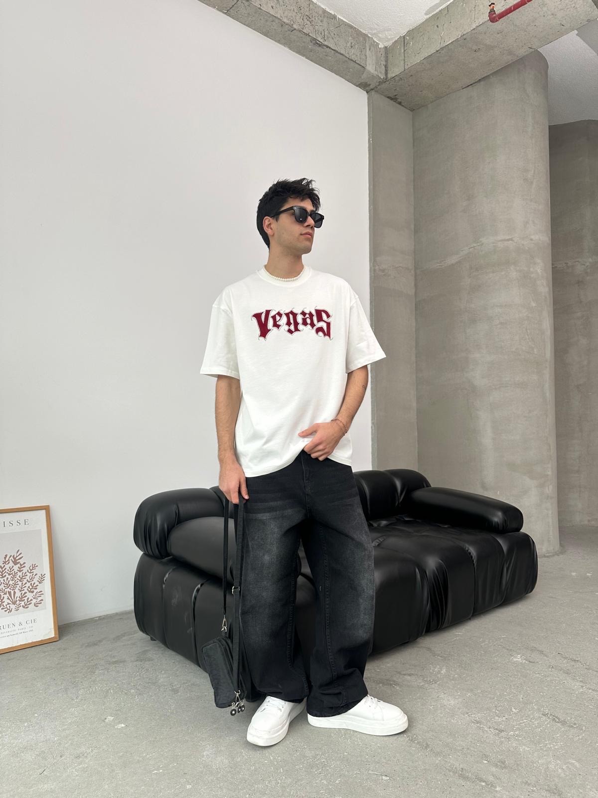 Vegas Taş Detaylı Beyaz T-Shirt 