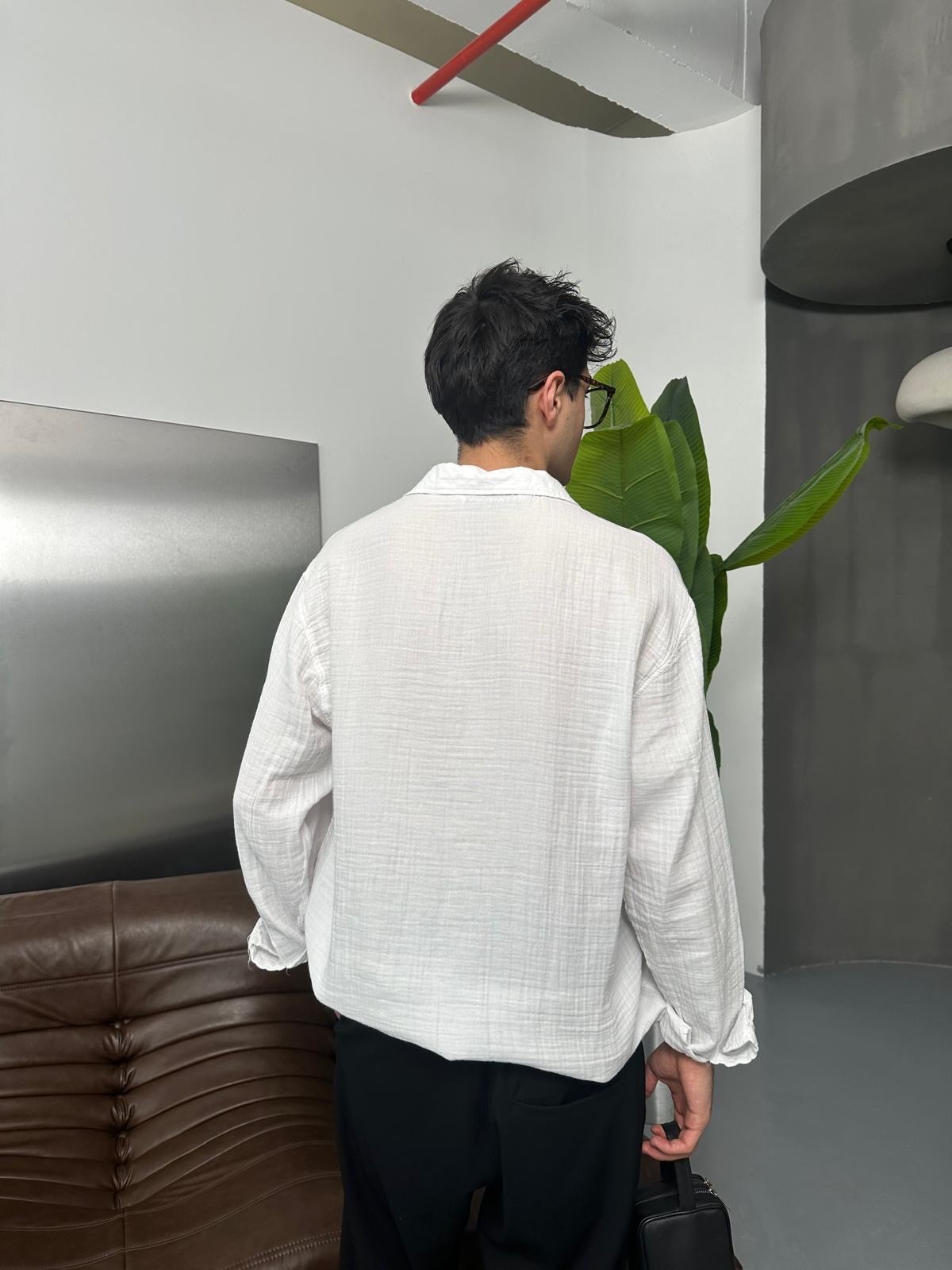 Cepli Müslim Oversize Beyaz Gömlek