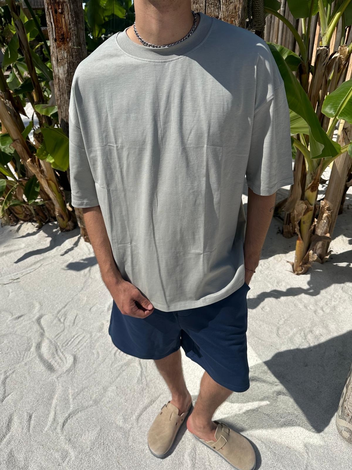 Boyama Gri Sand Vibes Basic T-Shirt