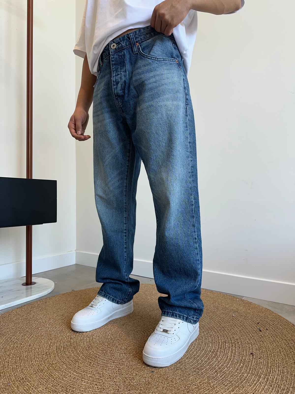 Grj Style Washed Old Blue Baggy Jean