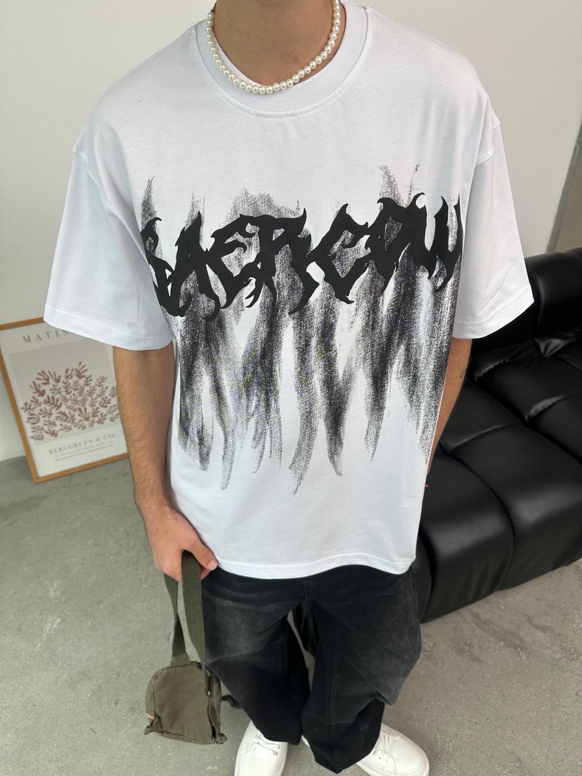 Saercow Baskılı Beyaz T-Shirt