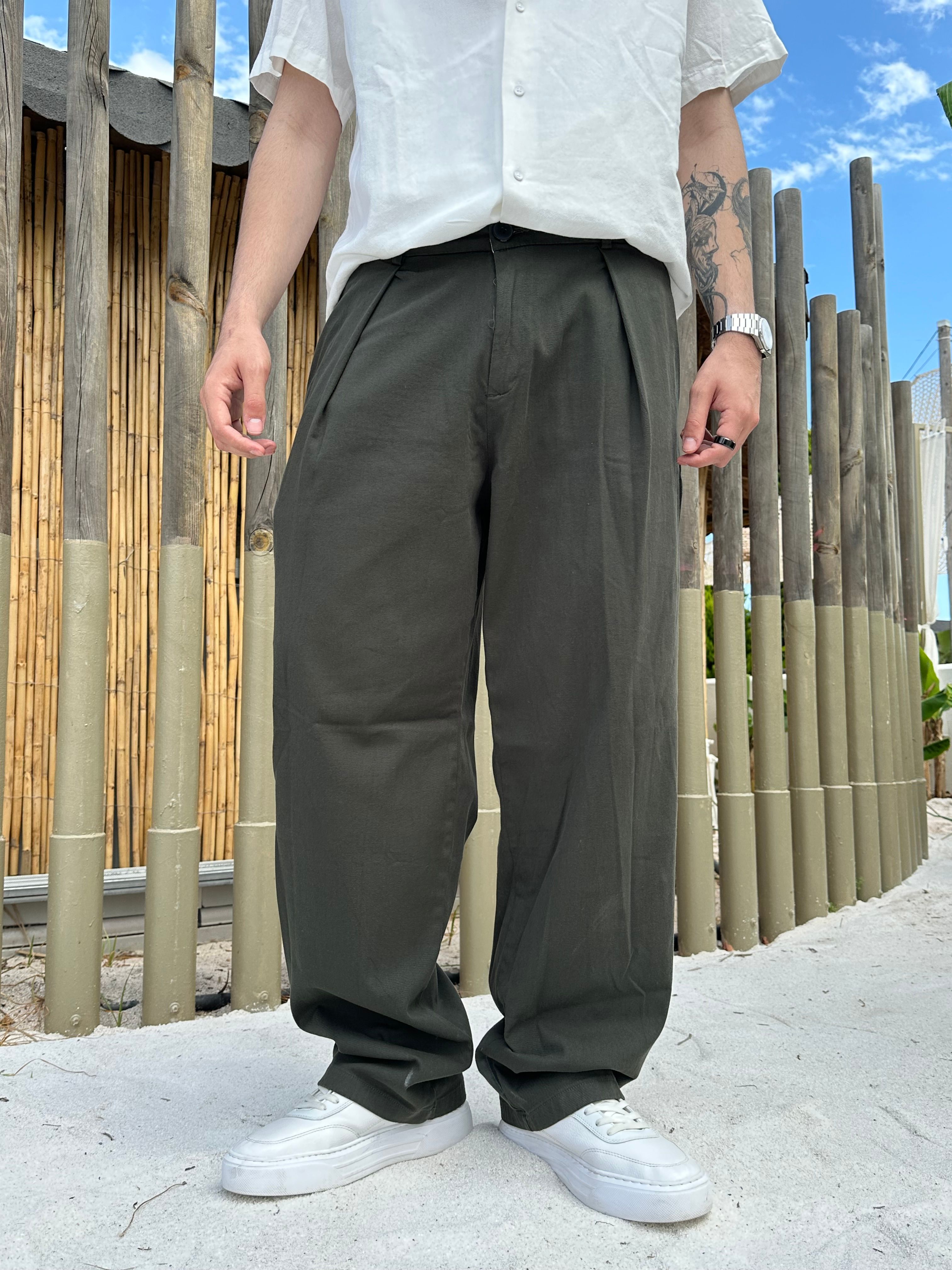 Old Money Gabardin Haki Kumaş Pantalon