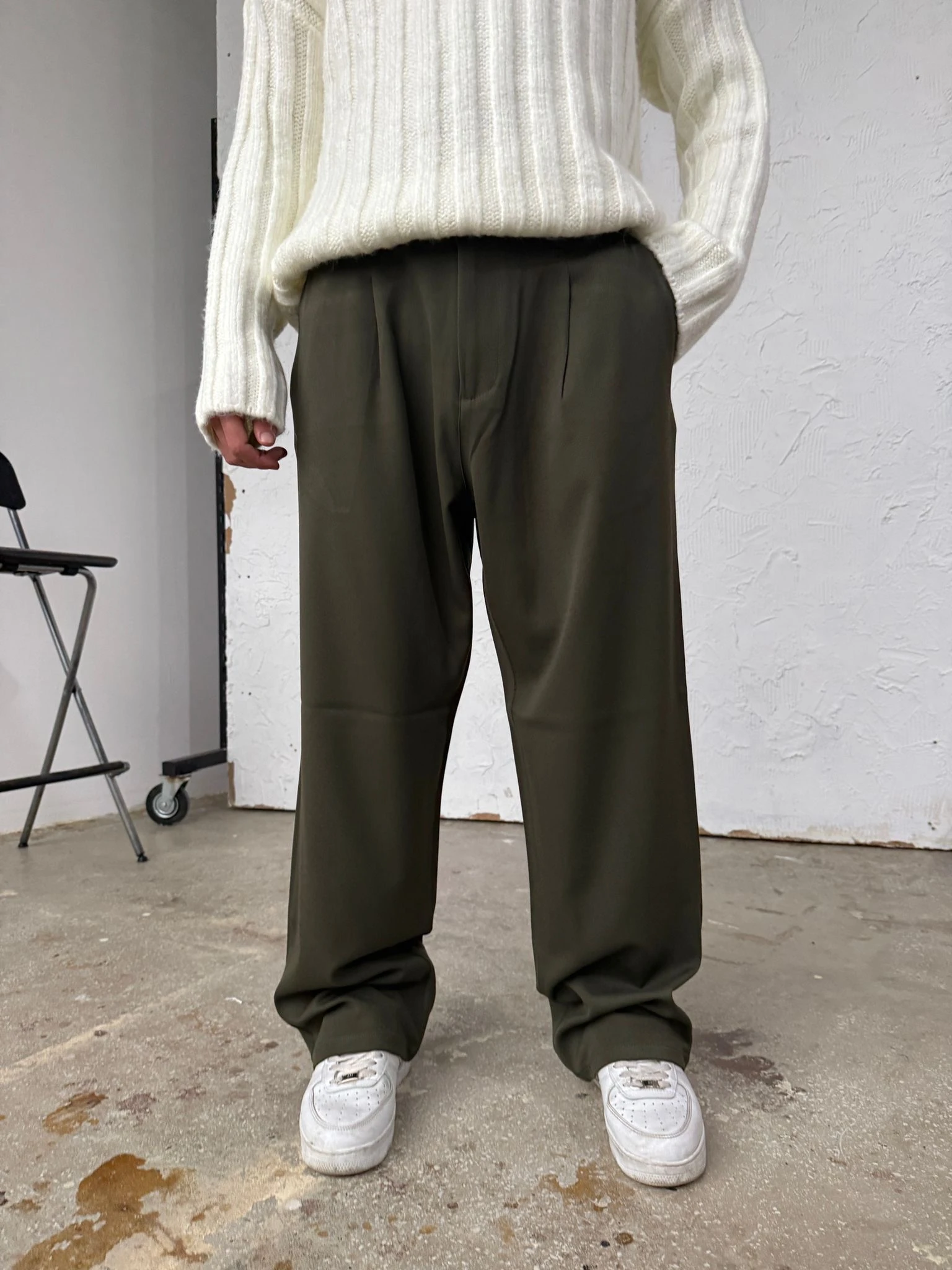 Olive Green Baggy Kumaş Pantolon