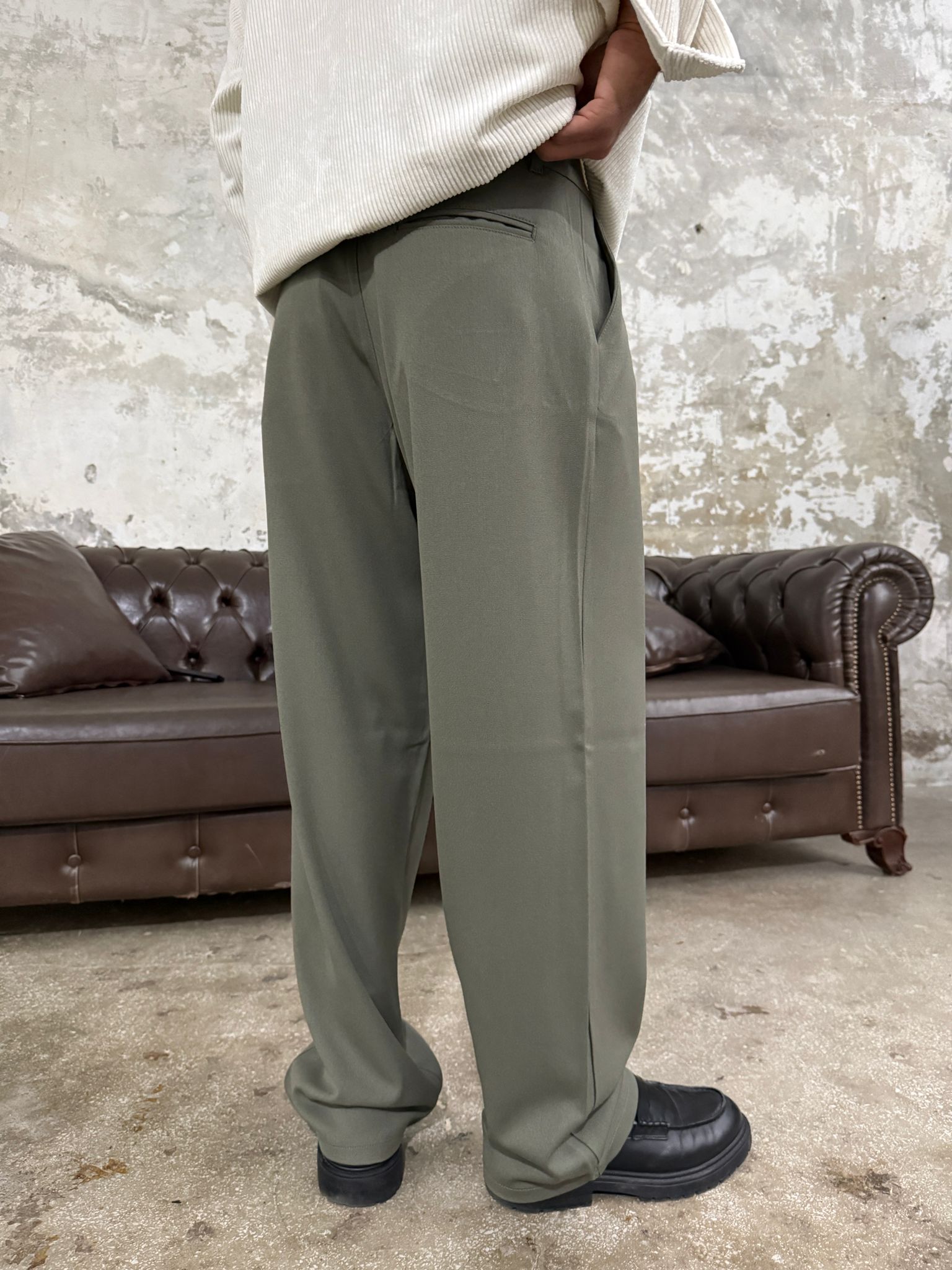 Alya Haki Yeşili Baggy Kumaş Pantolon