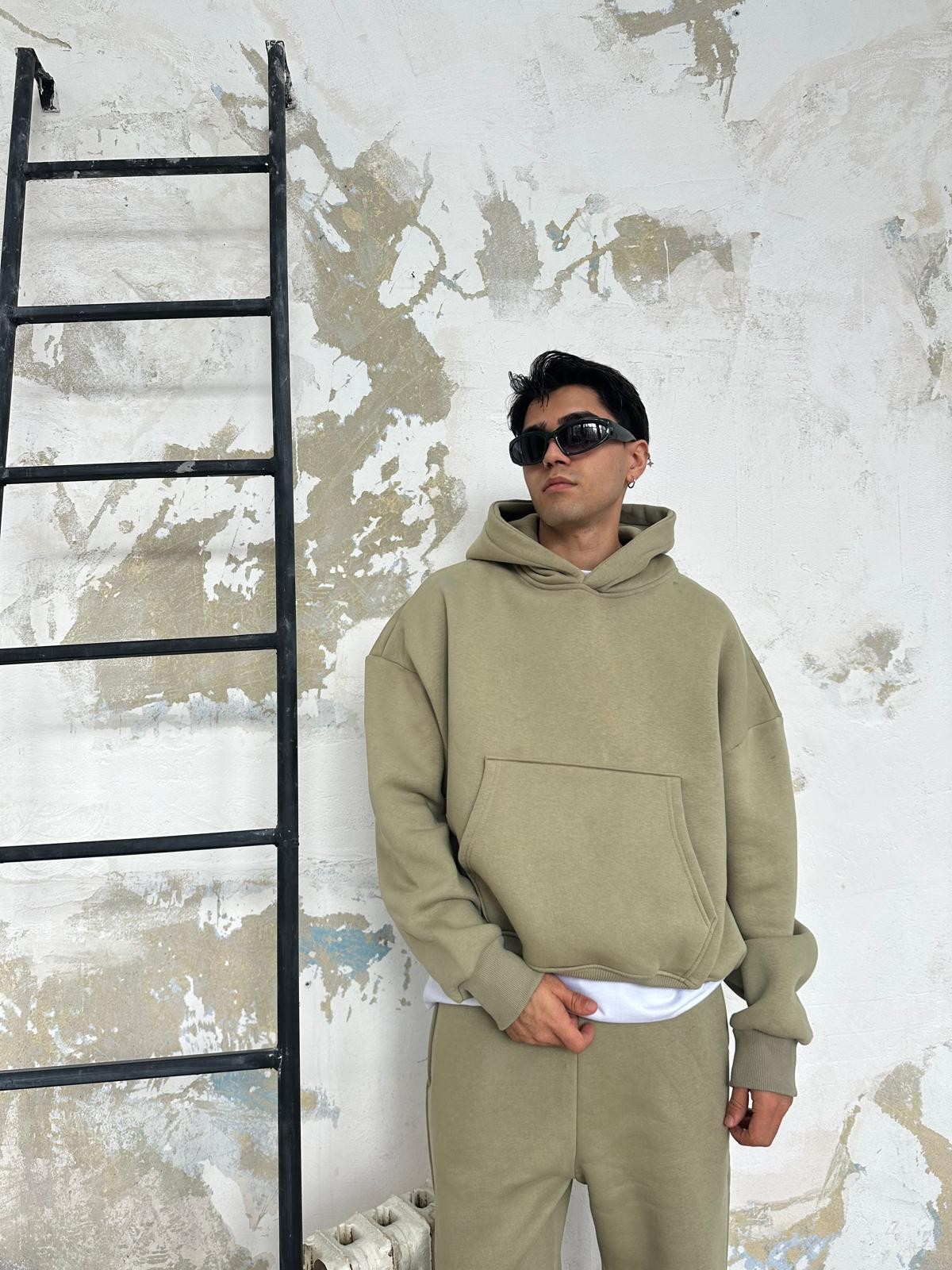 Küf Yeşili Oversize Basic Hoodie