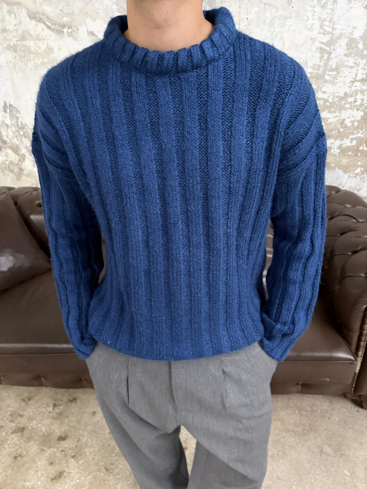 Fitilli Kalın Lacivert Triko