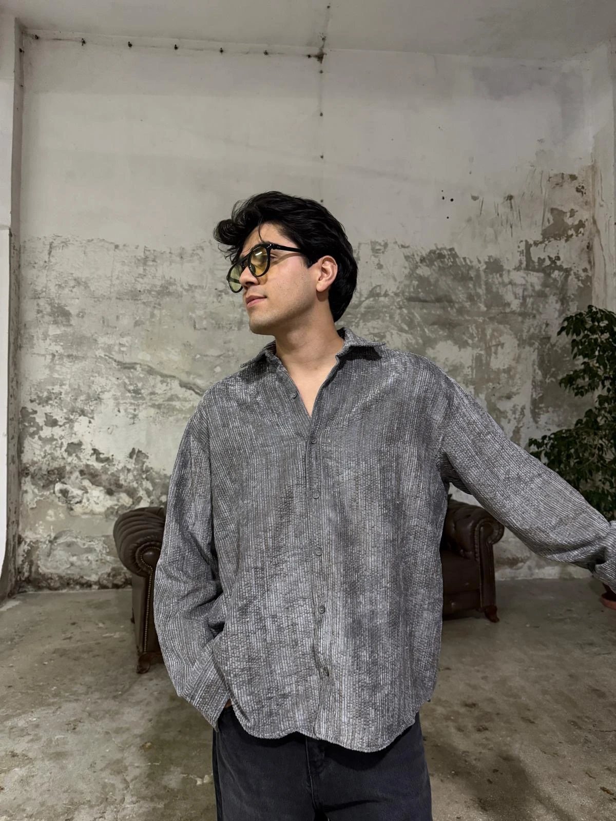 Yıkamalı Füme Kadife Basic Gömlek