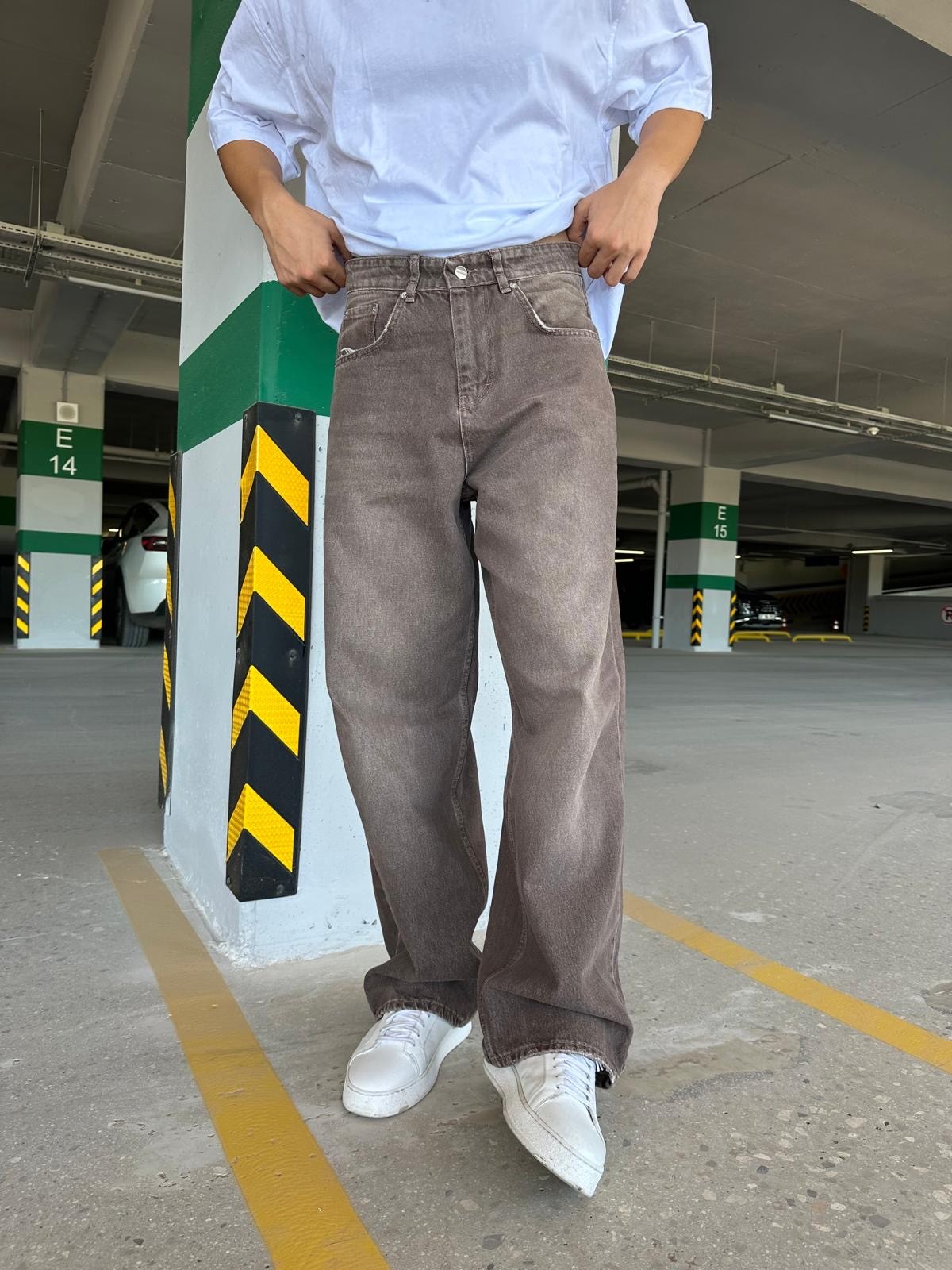 Brown Washed Vintage Baggy Pantolon