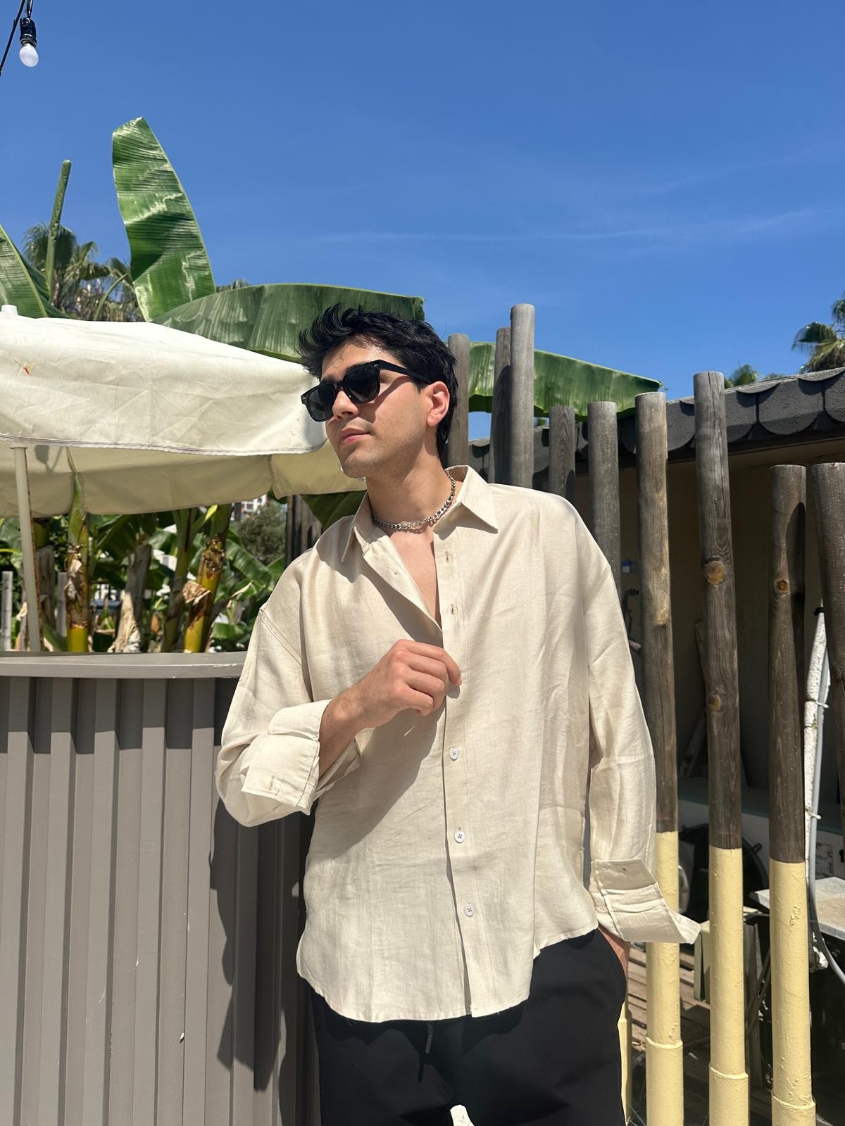 Bej Rengi Sand Vibes Keten Gömlek