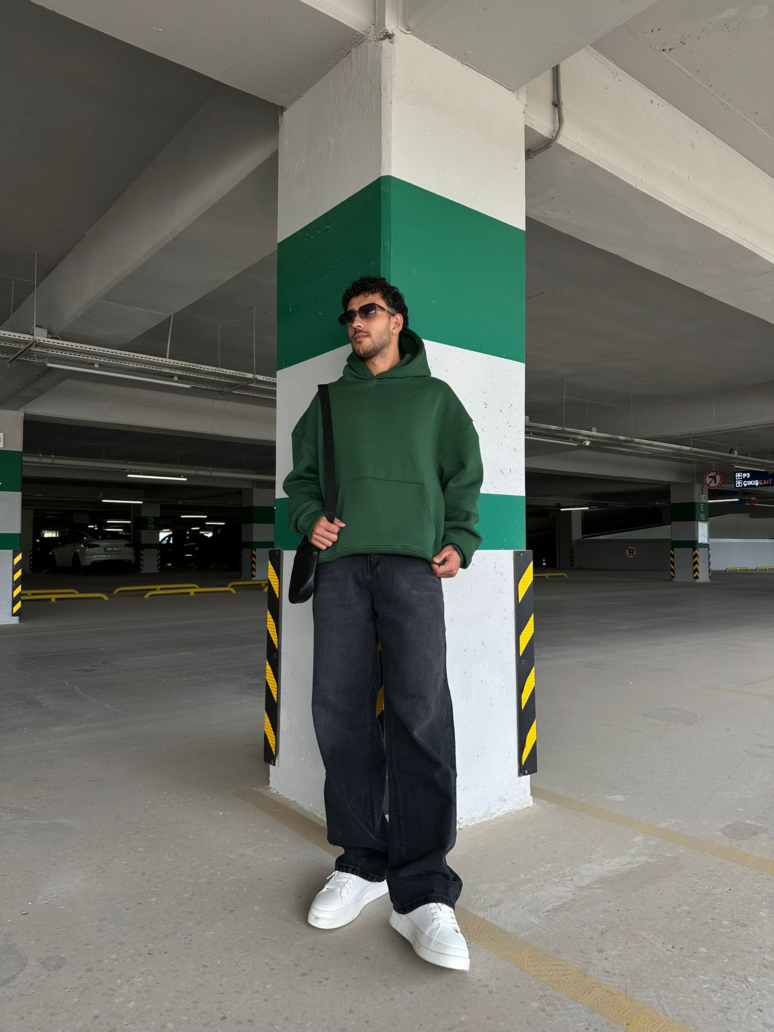 Basıc Oversize Hoodie - yeşil