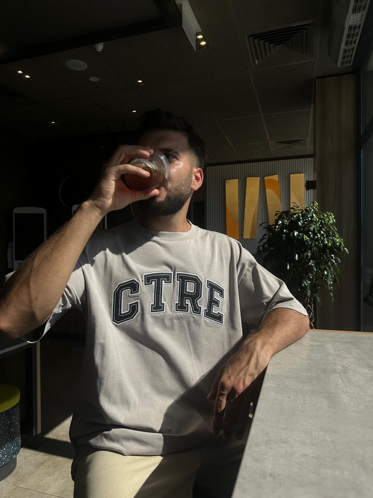 Ctre Baskılı Bej Oversize T-Shirt