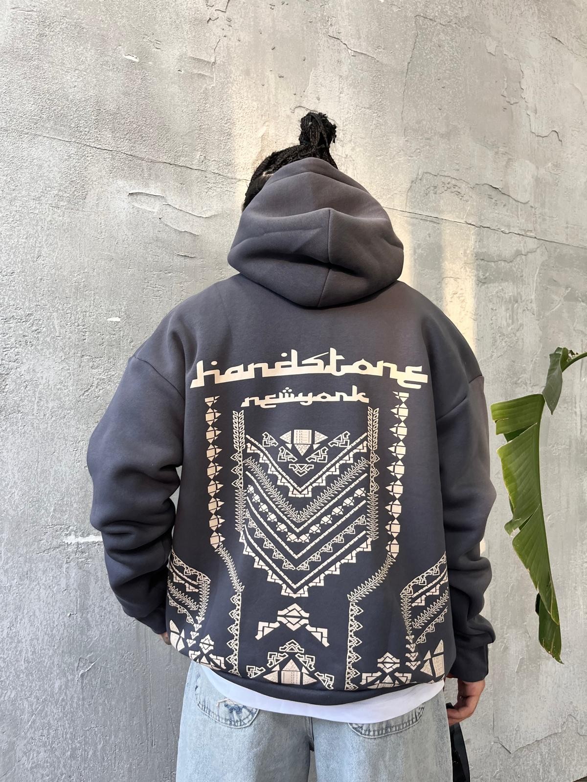 Hardstone Arabic Back Print Füme Hoodie