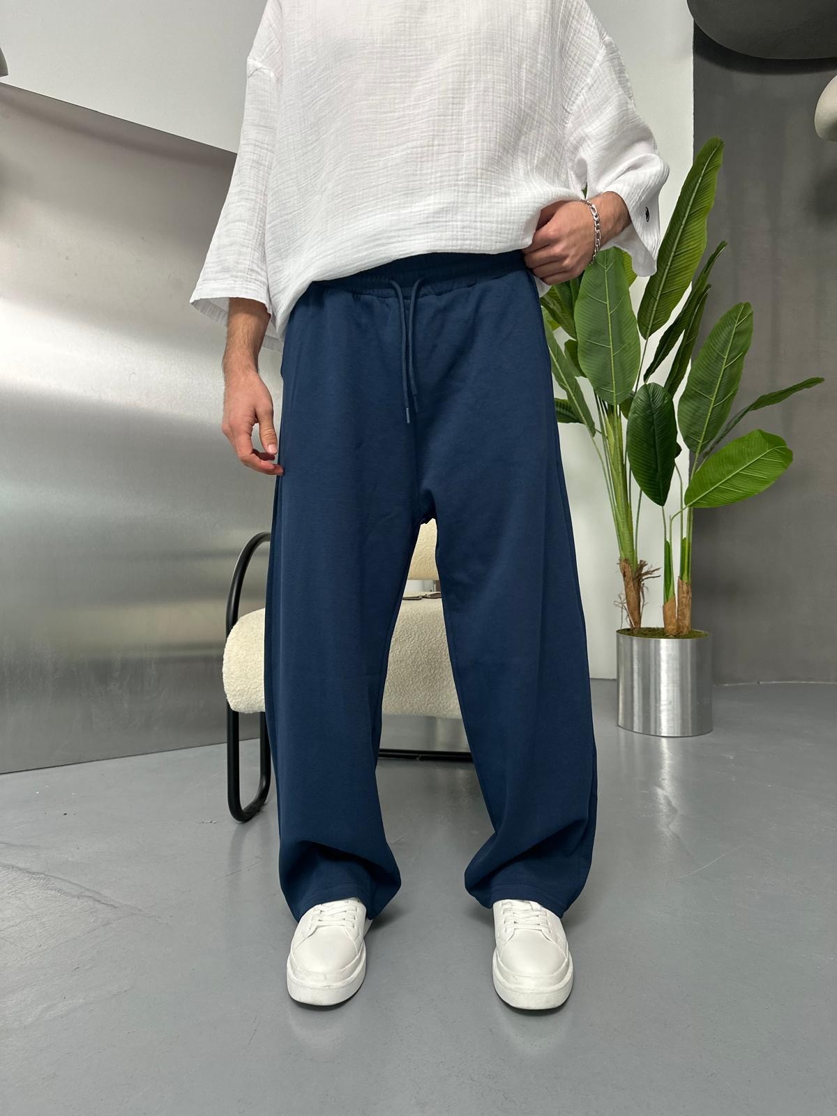 Face Kumaş Lacivert Baggy Pantolon 