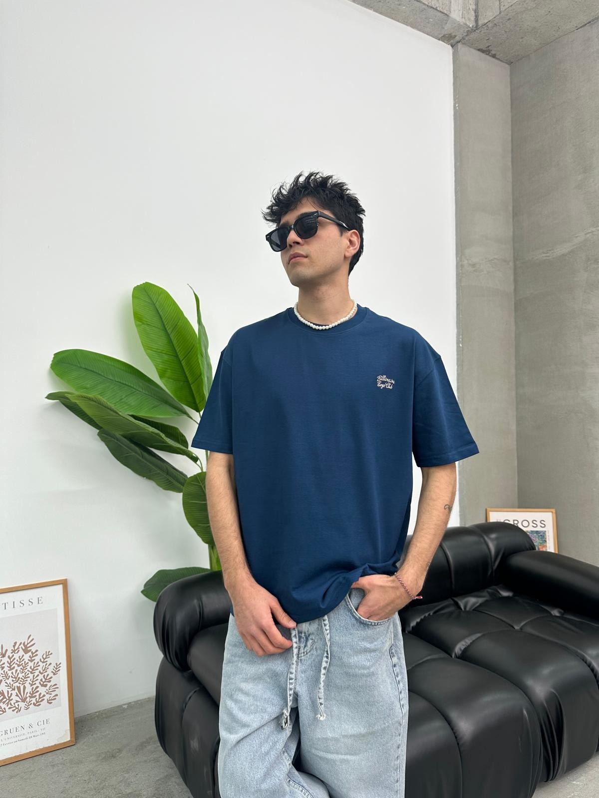 Boys Club Nakışlı İndigo T-Shirt