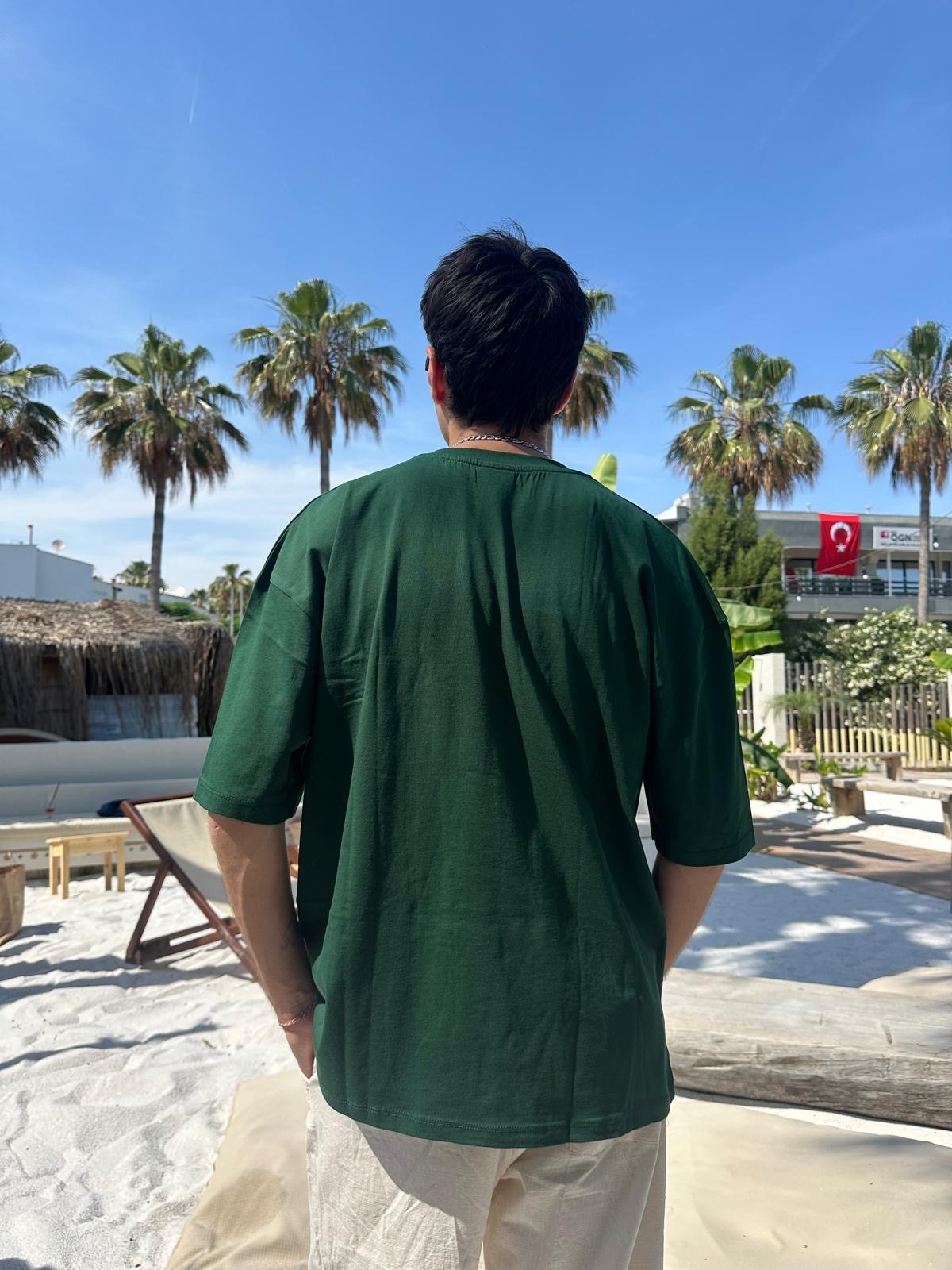 Yeşil Sand Vibes Basic T-Shirt