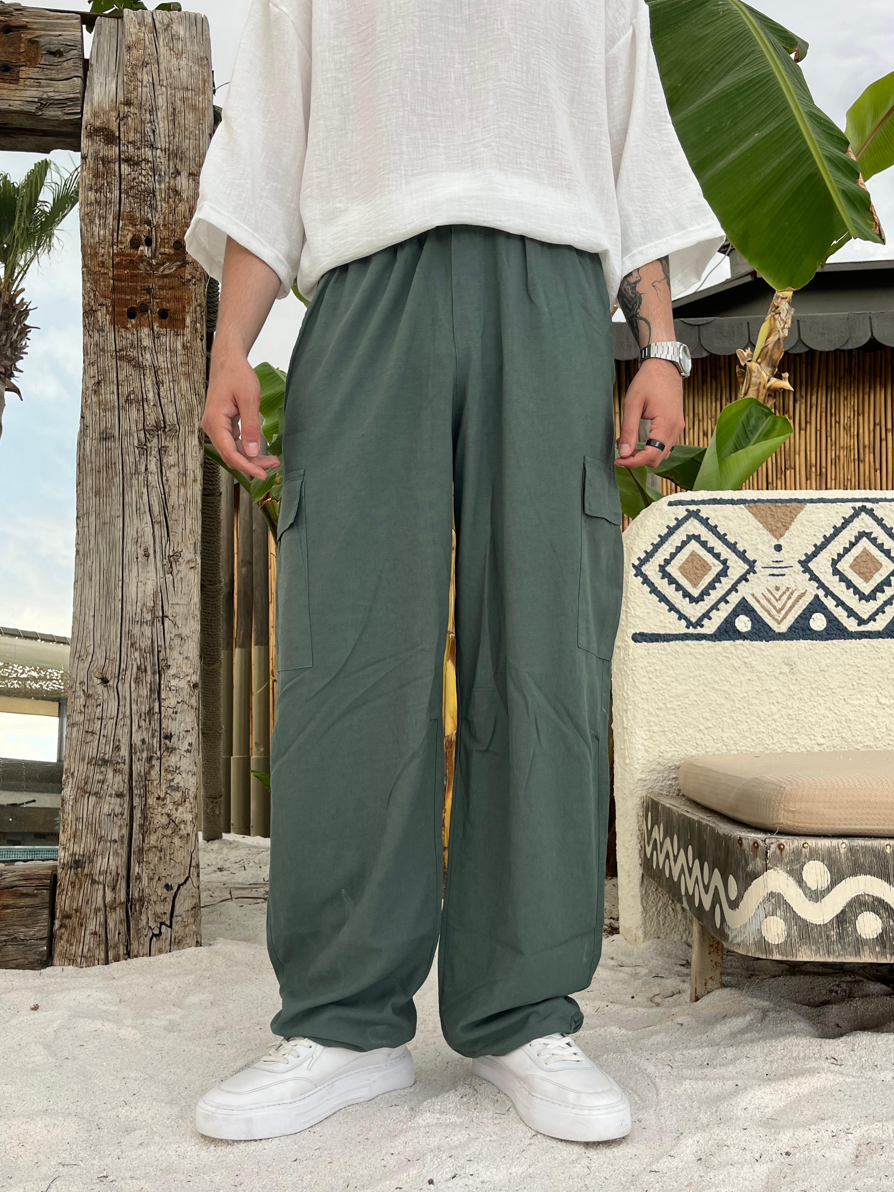 Linen Collection Cargo Cepli Haki Keten Pantalon