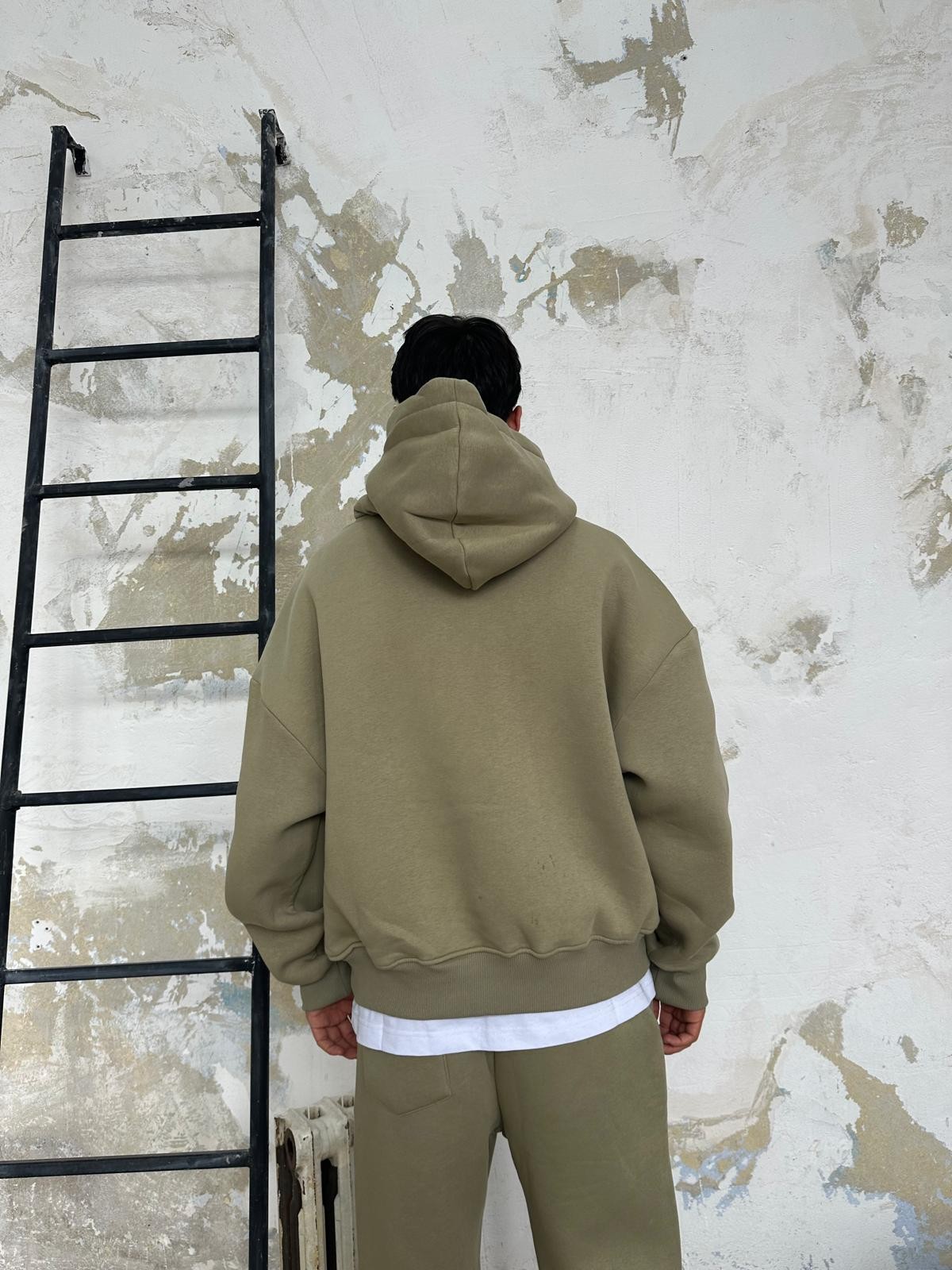 Küf Yeşili Oversize Basic Hoodie