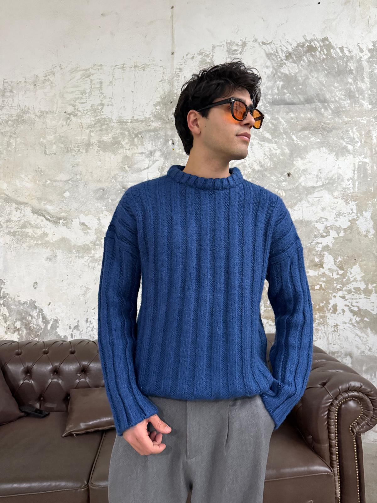 Fitilli Kalın Lacivert Triko